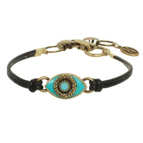 Michal Golan Turquoise Evil Eye Black Leather Bracelet、mySite、topwebapps