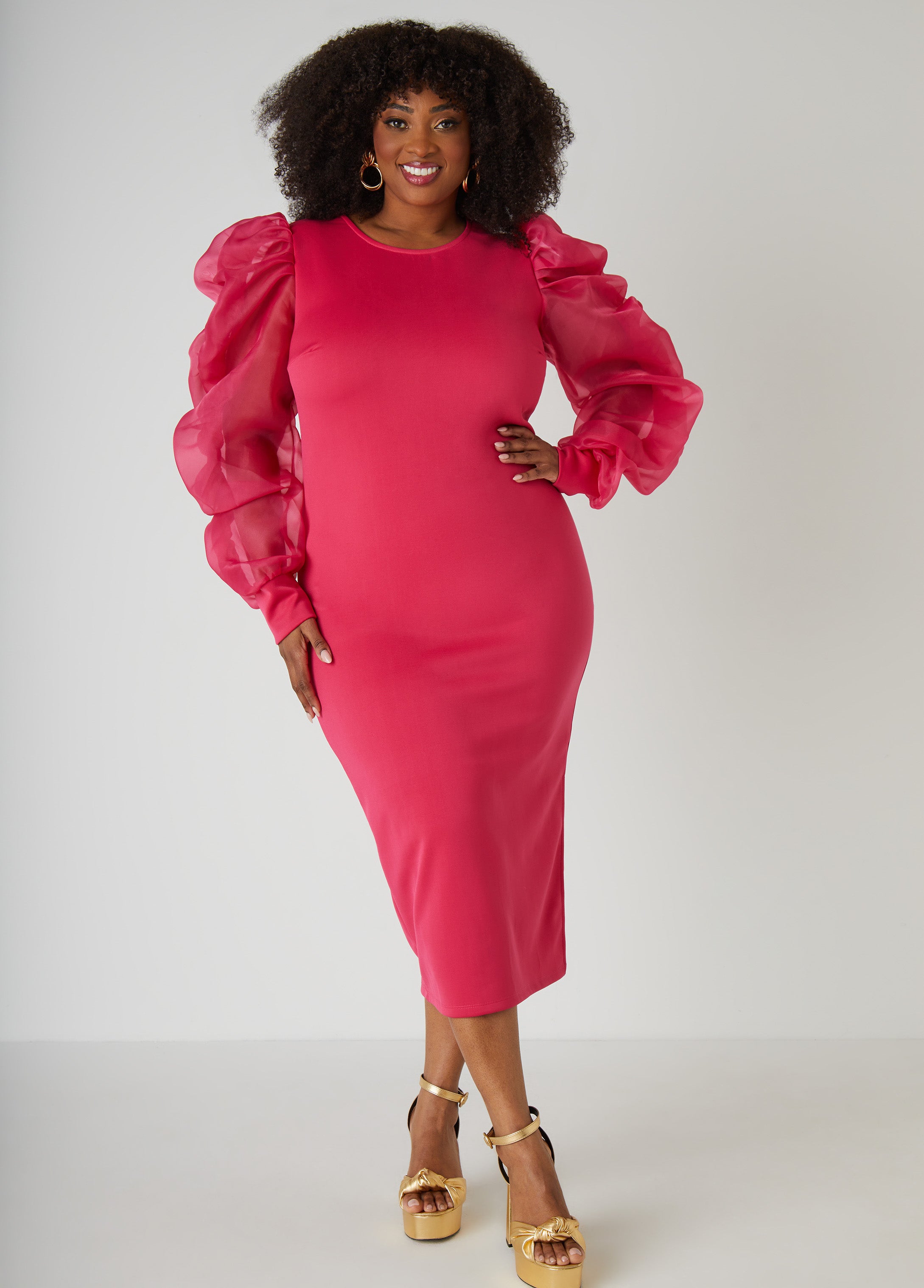 Puff Organza Sleeved Bodycon Dress、mySite、bengalsvssteelers