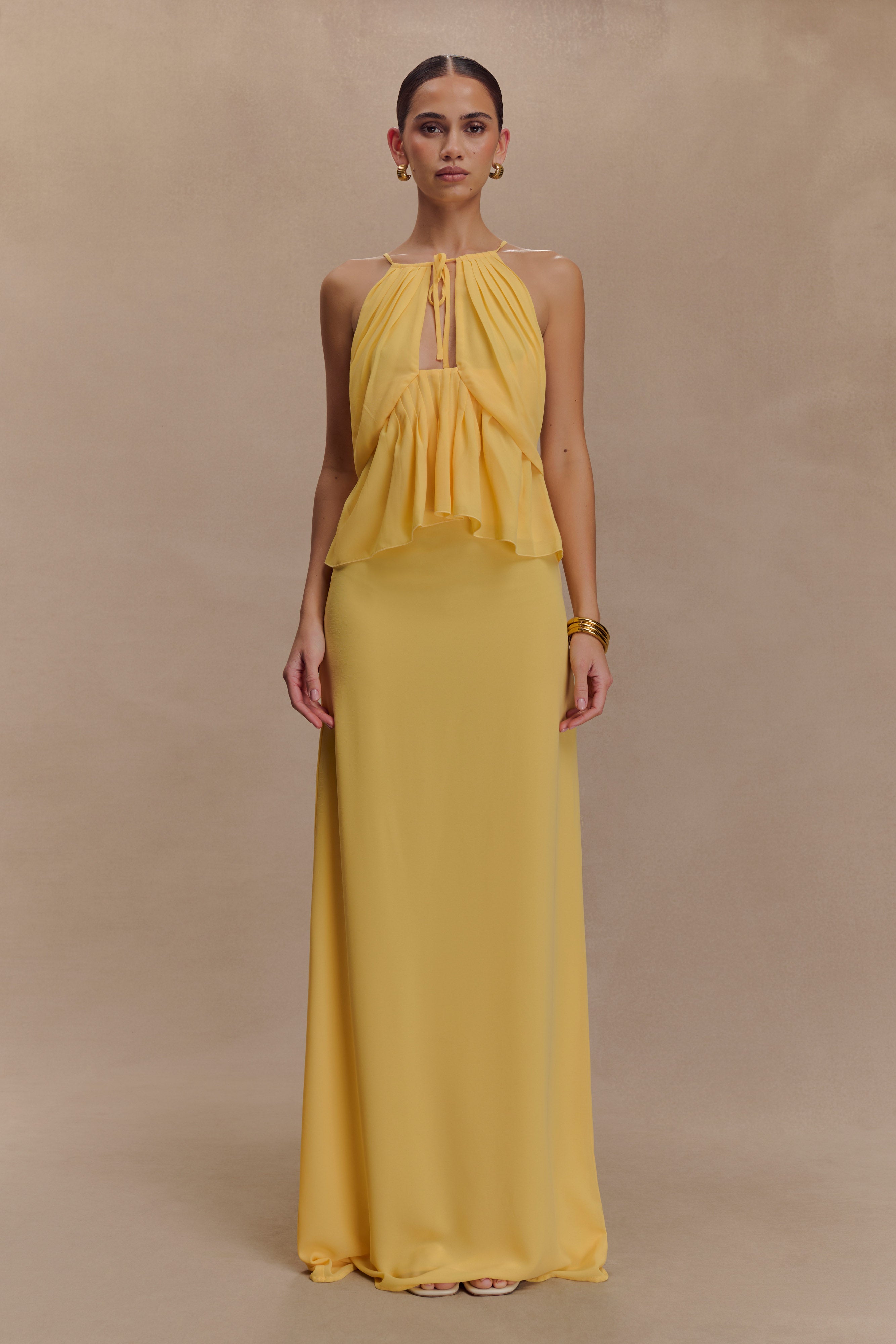 Katalina Chiffon Maxi Skirt - Butterscotch、mySite、solidvoid
