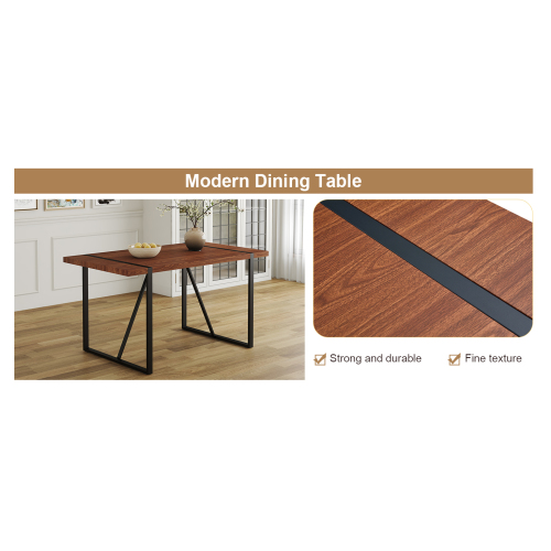 Rustic Industrial Rectangular Wood Dining Table For 4-6 Person, With 1.5" Thick Engineered Wood color Tabletop and Black Metal Legs,Desk For Kitchen Dining Living Room, 55.1" x 31.4"x 29.9"1529W115172、、casual