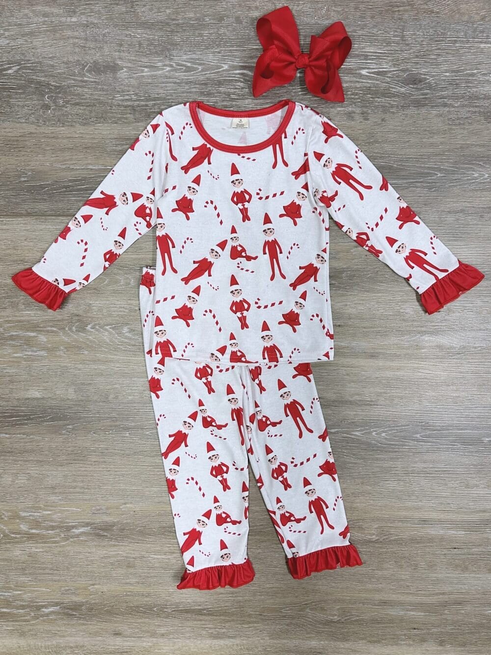 Nice List Elf on the Shelf Red Ruffle Trim Pajamas、mySite、camillekostekn