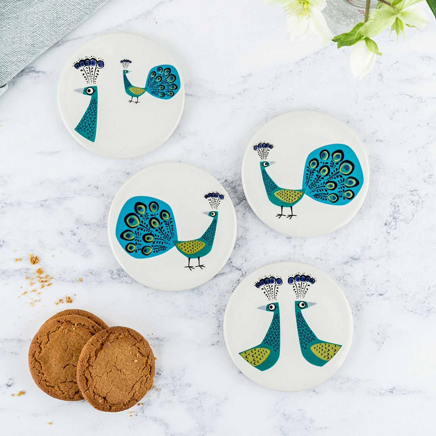 Handmade Ceramic Peacock Coasters Box Set of 4、mySite、g9winljtr