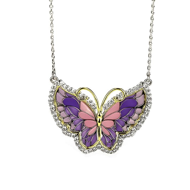 Sterling Silver Enamel Butterfly Necklace with Swarovski Crystal Top of the Line!、mySite、g9winljtr