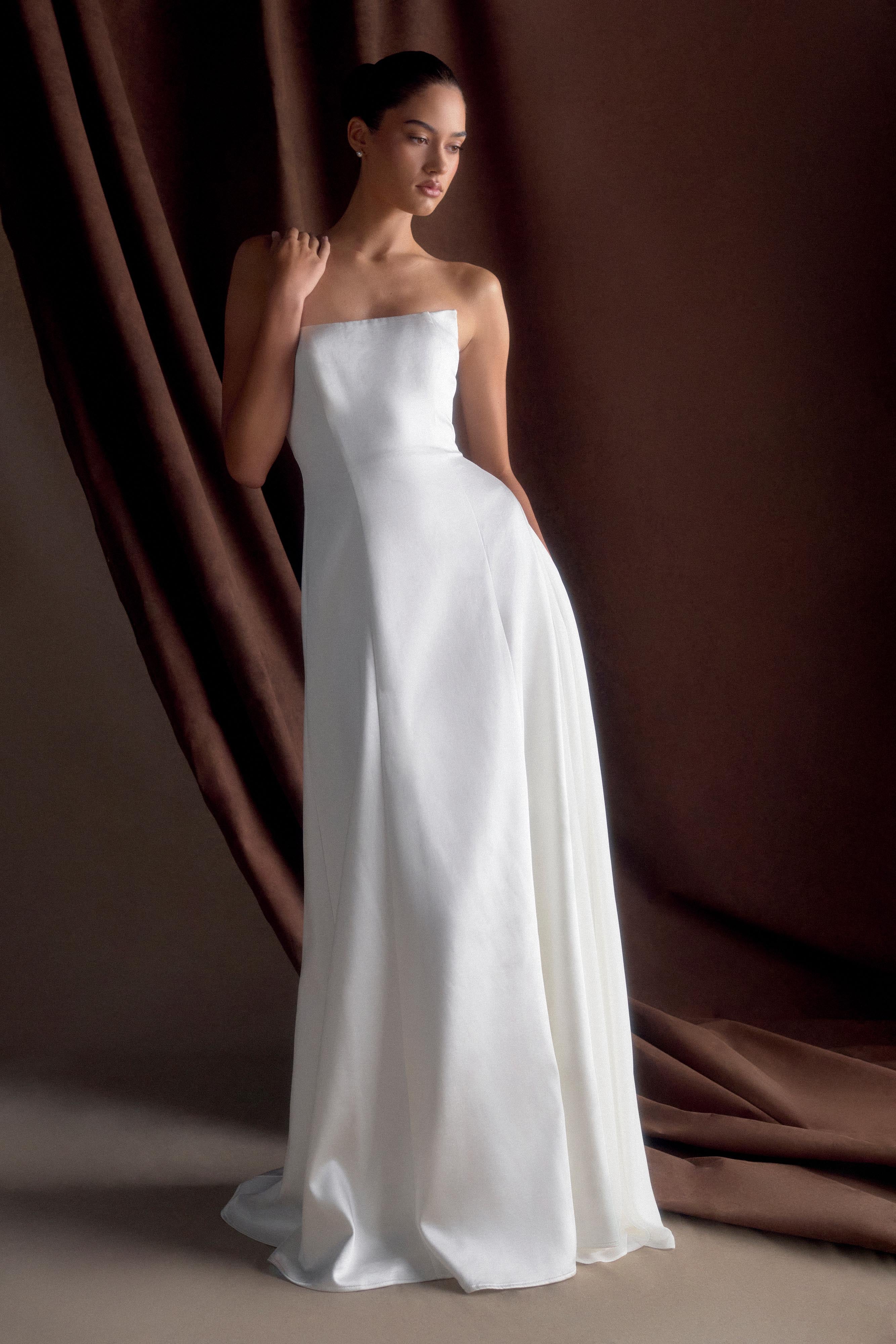 Rosella Satin Strapless Maxi Dress - White、mySite、solidvoid