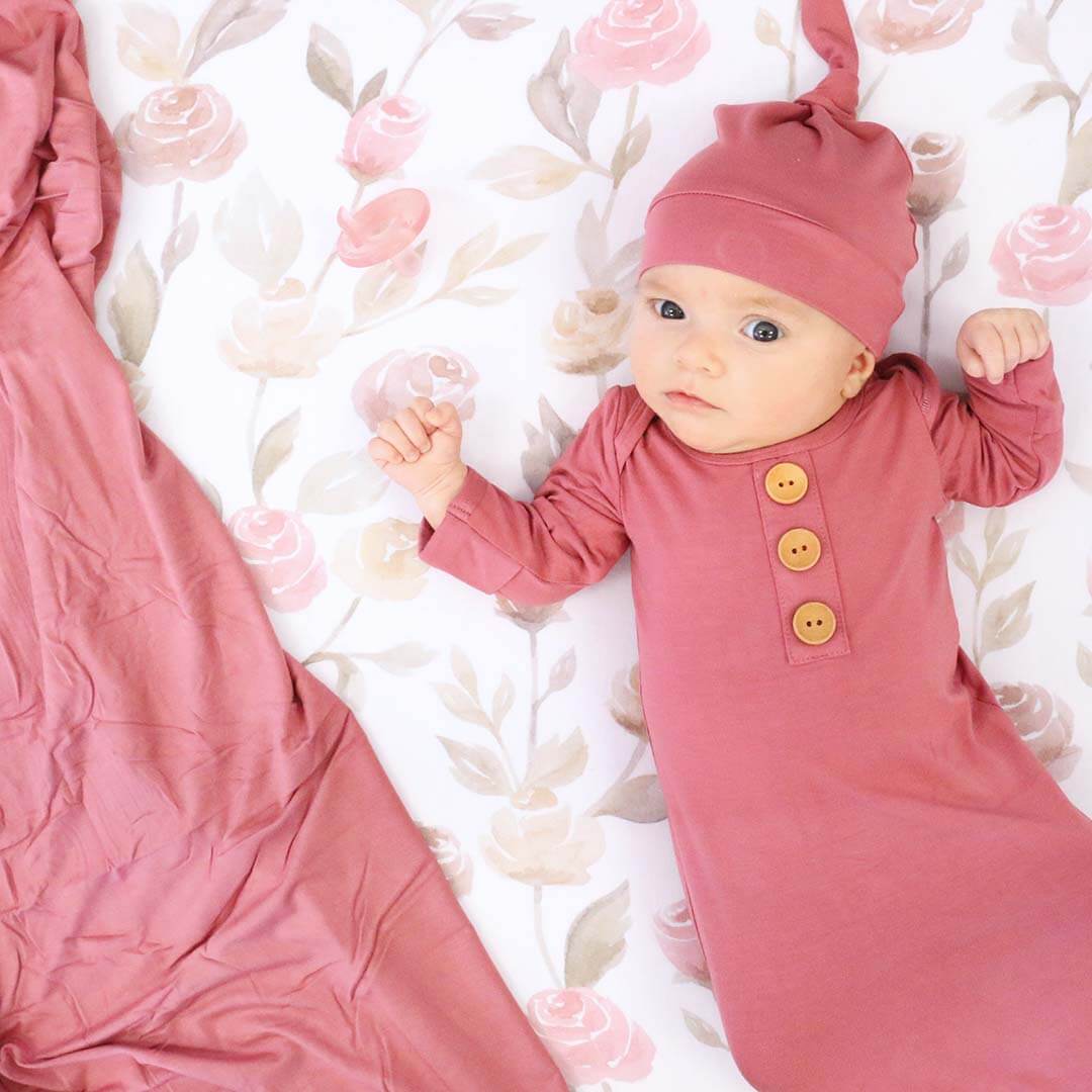  Solid Dusty Rose Bamboo Baby Knot Gown & Hat、mySite、layawaytickets
