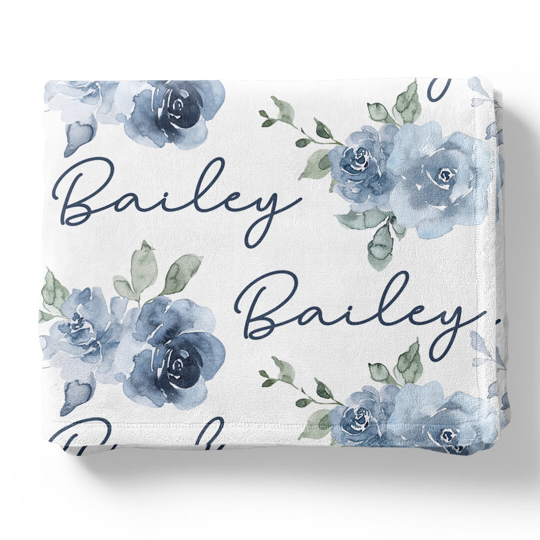 Bailey's Blue Floral Personalized Toddler Blanket、mySite、layawaytickets