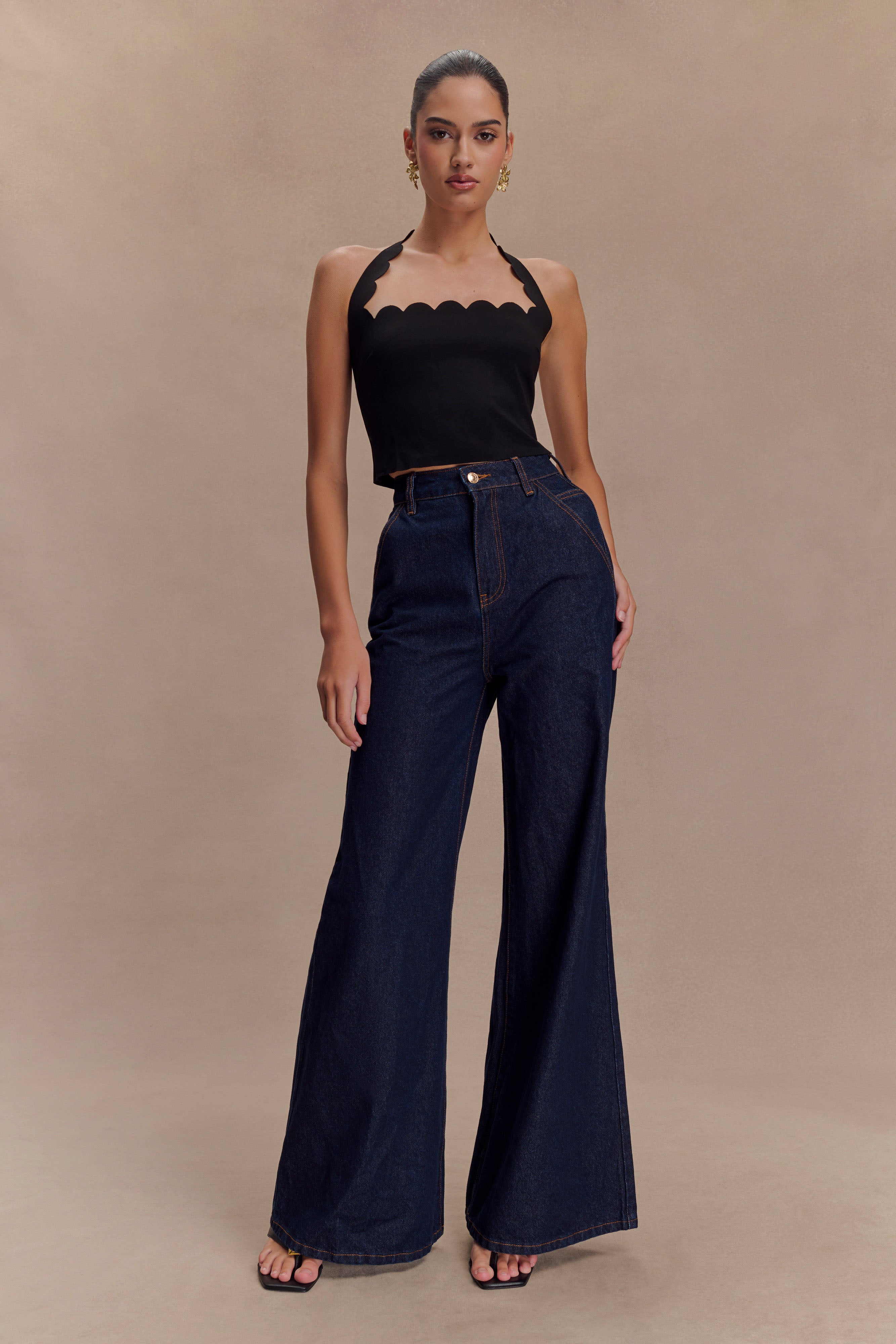 Selena Scalloped Jersey Halter Top - Black、mySite、solidvoid