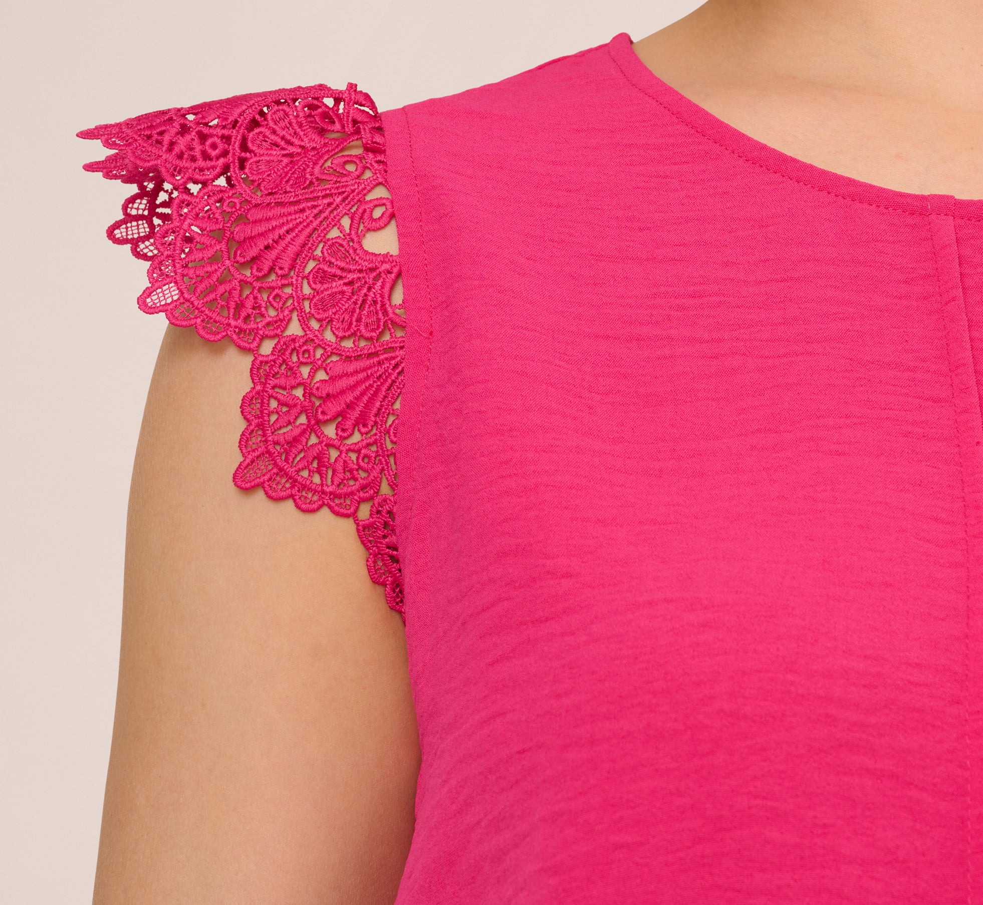 Sleeveless Lace Shoulder Pintucked Top In Hot Pink、mySite、solidvoid