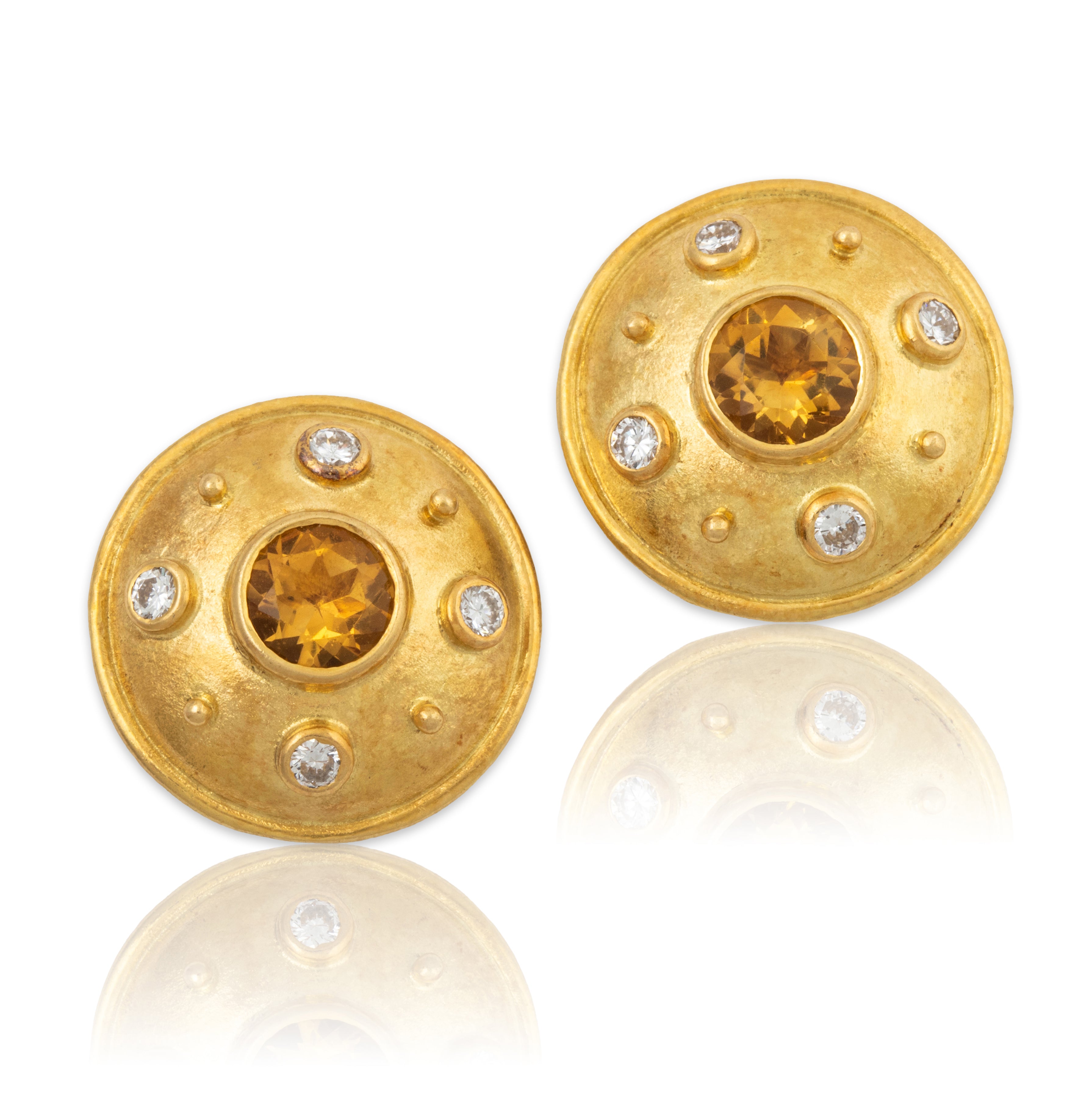 Vintage 18k Yellow Gold Citrine Diamond Stud Earrings、mySite、hinf8tx79