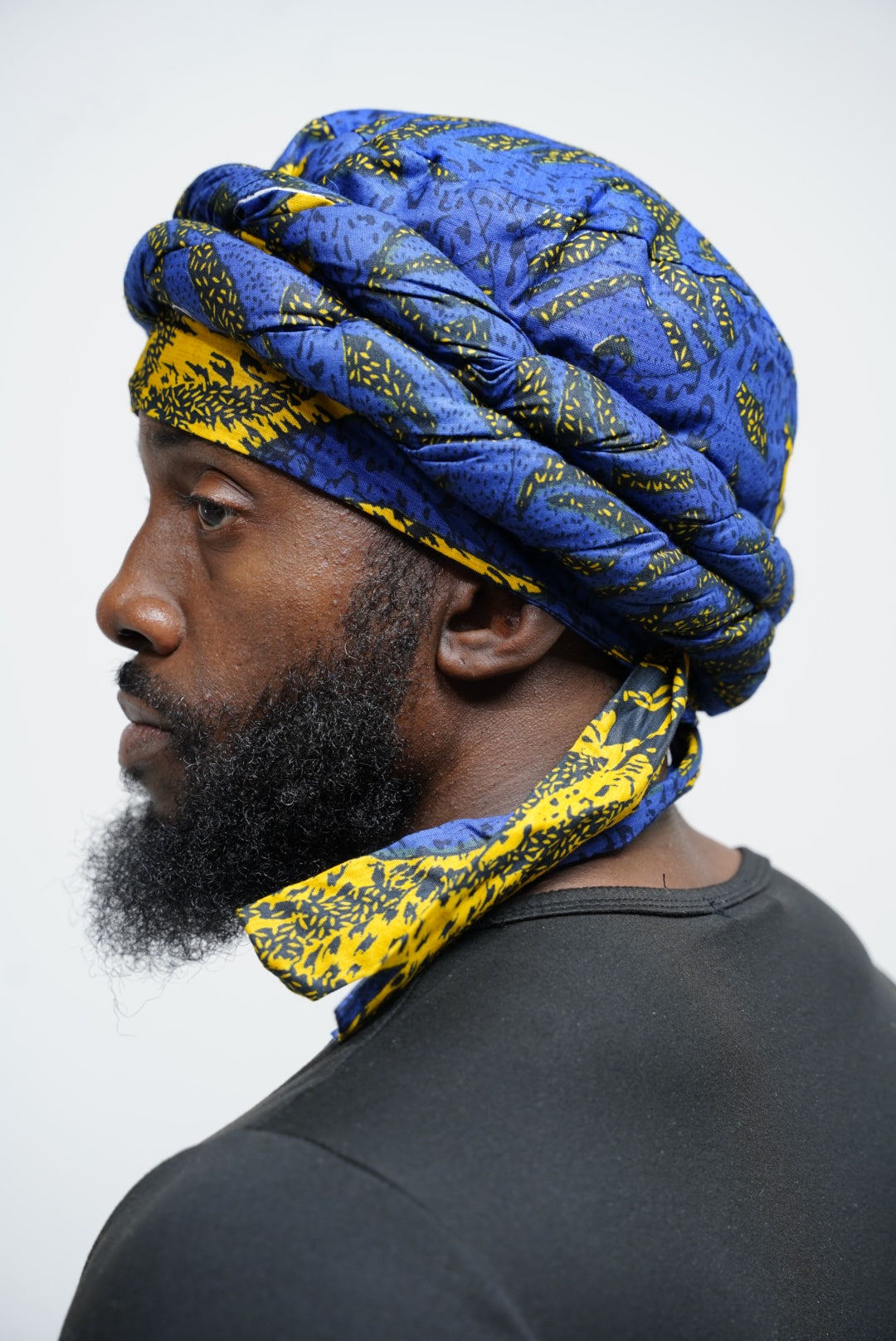 Dupsie's Ojumo Blue and Gold Sunburst African Print Pre-wrapped Turban for men DPH4071PT、mySite、solidvoid