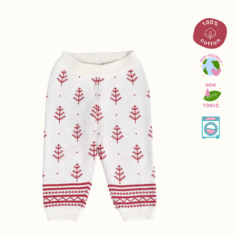 Cotton Jacquard Sweater, Lower & Cap Set | Printed | Red & Pink | Set of 3、mySite、camillekostekn