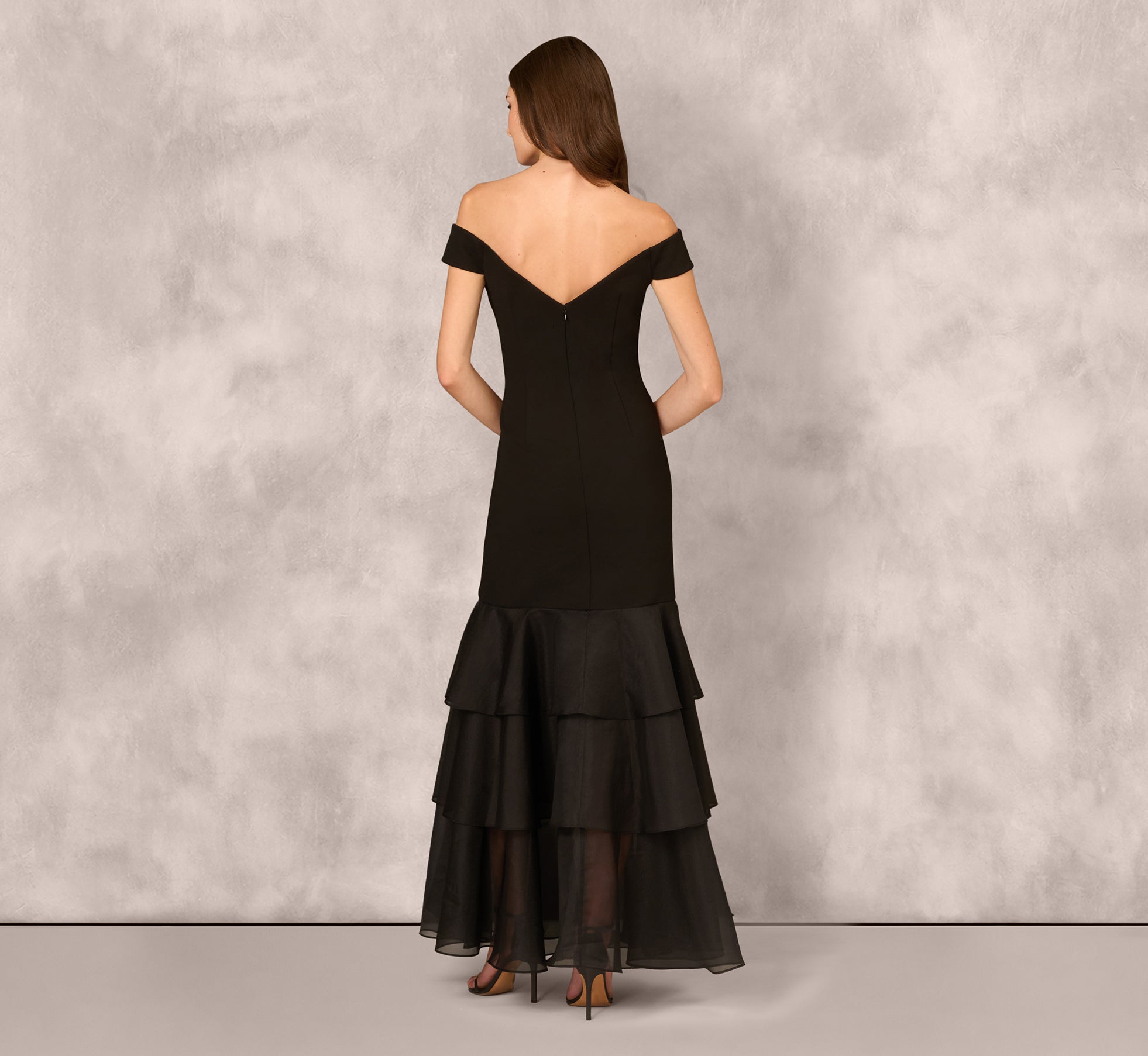Off Shoulder Organza Flounce Mermaid Gown In Black、mySite、solidvoid