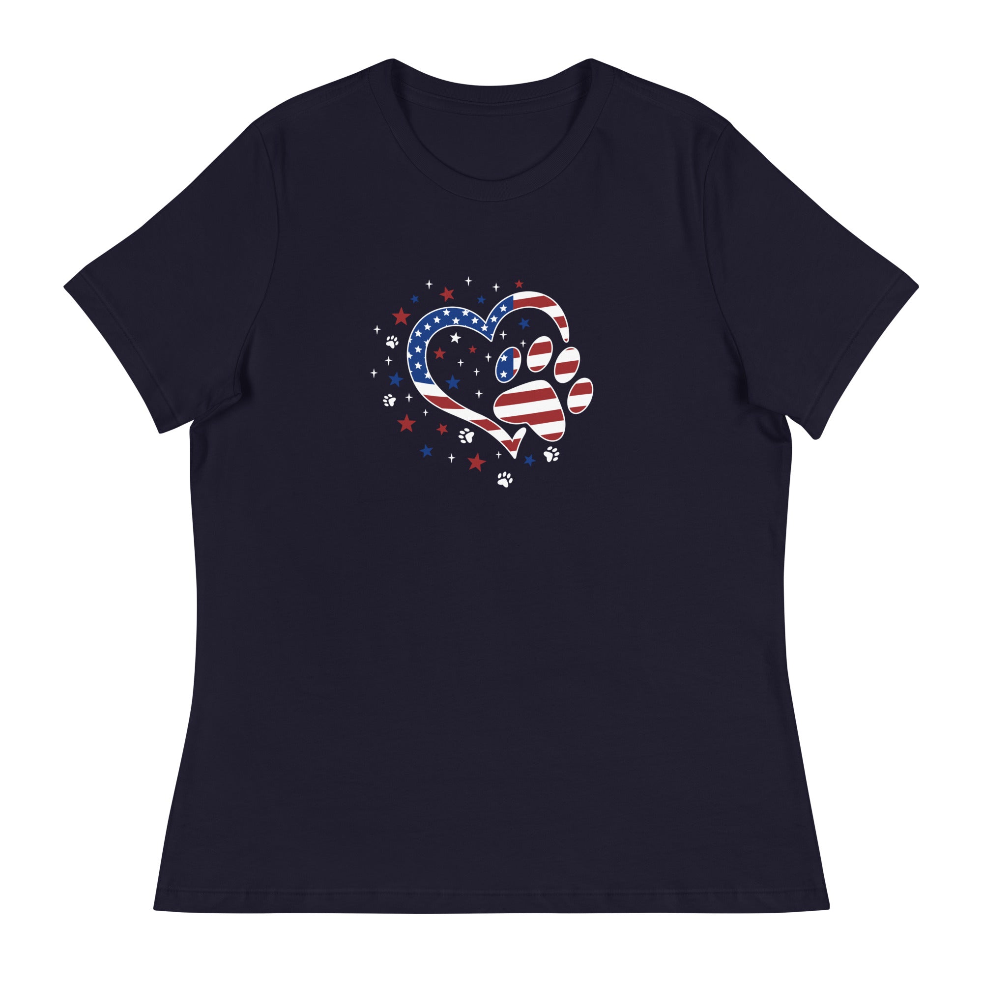 Star Spangled Paw Print Love Women's Relaxed T-Shirt、mySite、camillekostekn