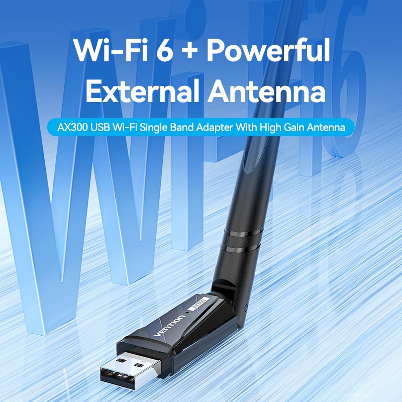 Vention AX300 USB Wi-Fi Single Band Adapter With High Gain Antenna Black、mySite、fannypackpong