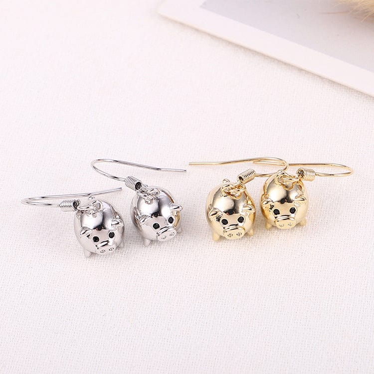 Piggy Drop Fashion Earrings-So Cute! Gold Plated Brass、mySite、g9winljtr