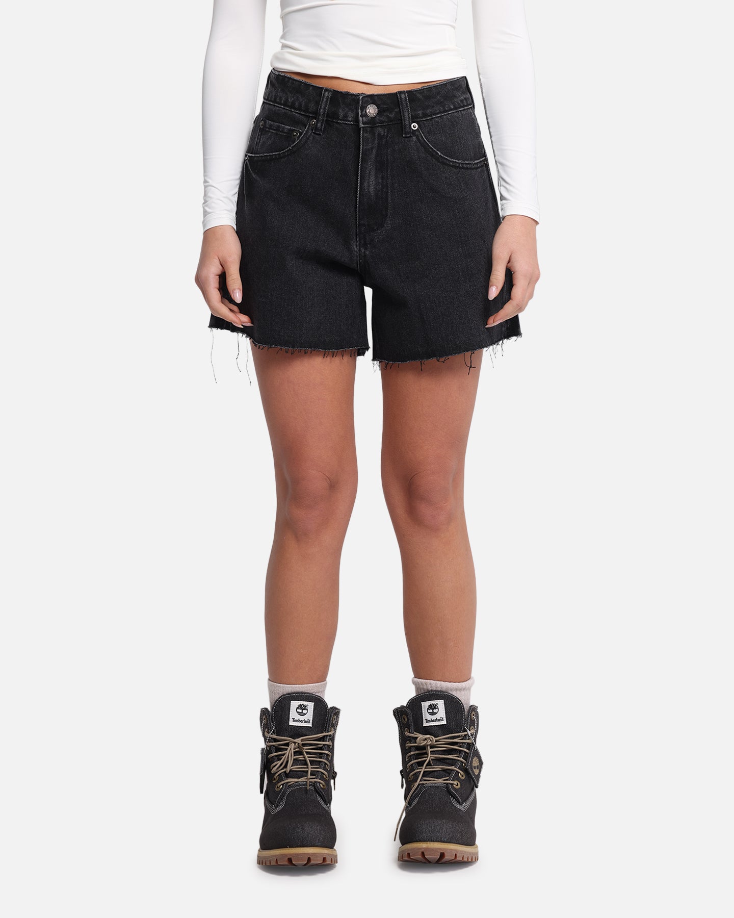 XXIII Women's High Cut A-Line Denim Shorts Washed Black、mySite、zt4zffjzw