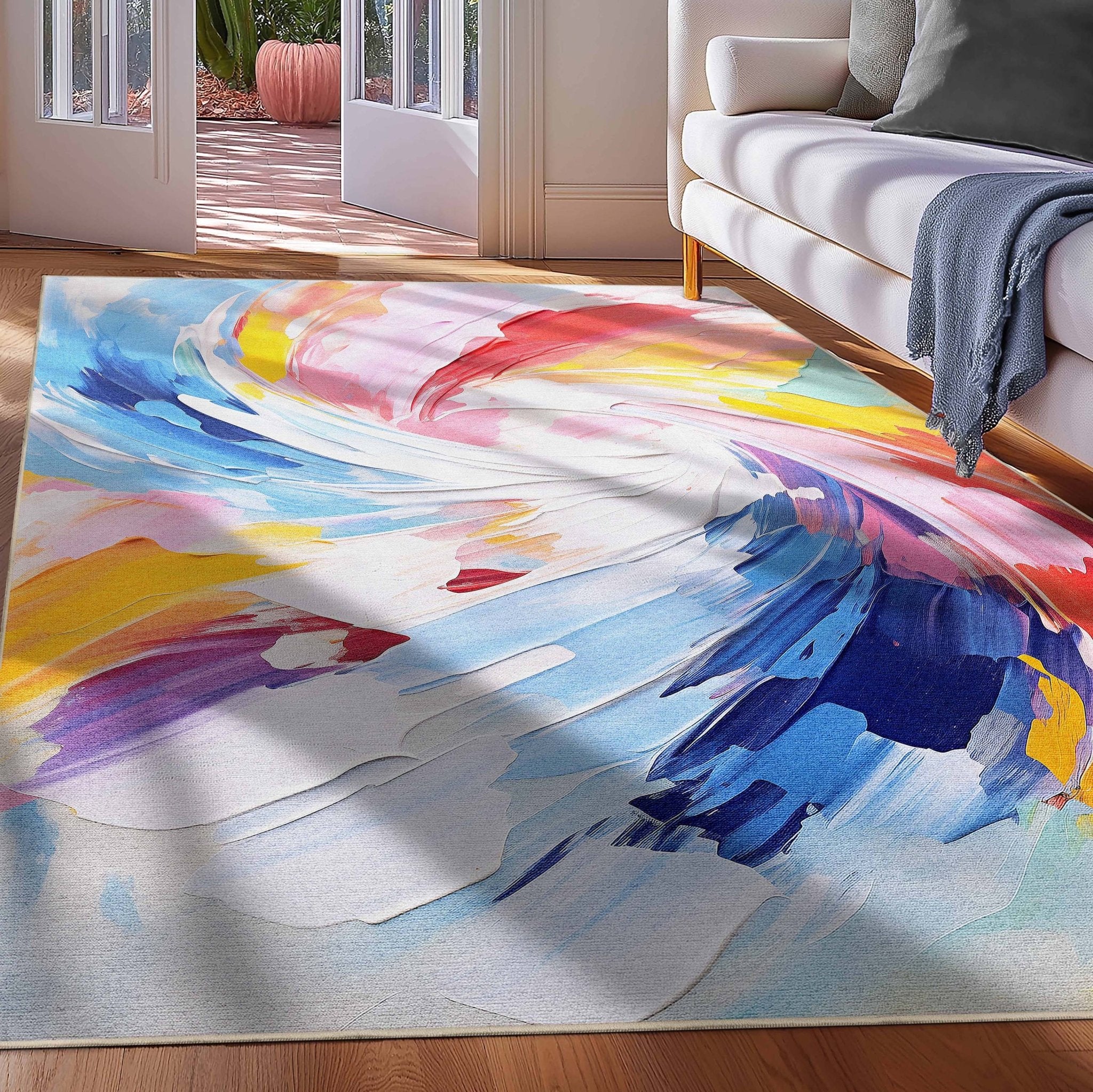 Apollo Strokes Colorful Waves Abstract Vibrant Stain-Resistant Rug - Easy to Clean、mySite、gigharbornorthrealestate