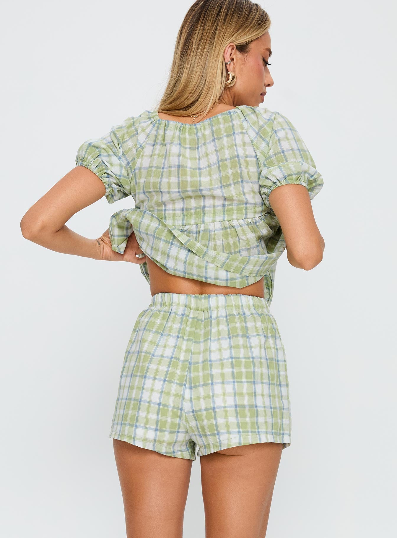 Cerelia Tie Up Set Green Check、mySite、solidvoid