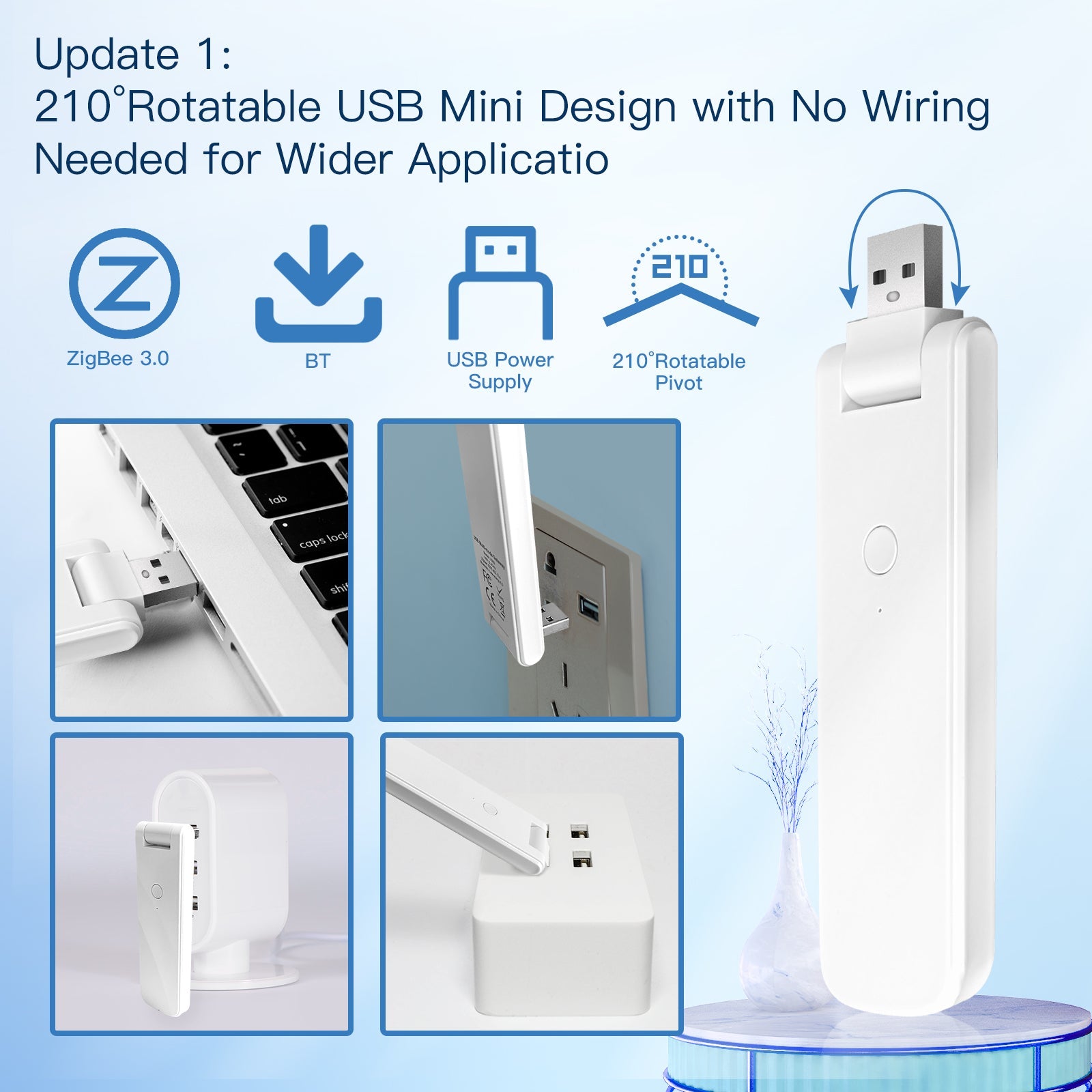 MOES Rotatable Hub Tuya Smart WiFi USB Multi-mode Bluetooth+ZigBee Wireless Gateway Rotatable、mySite、fannypackpong