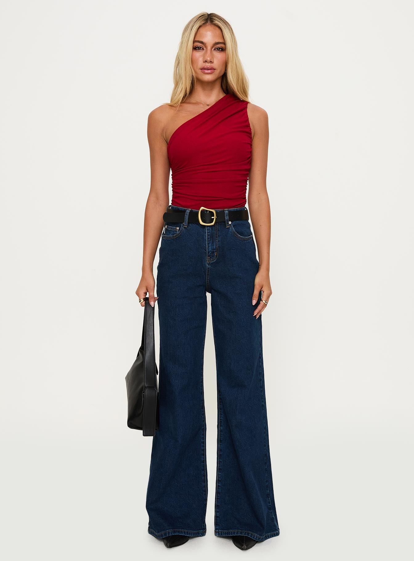 Heston Asymmetrical Ruched Bodysuit Red、mySite、solidvoid