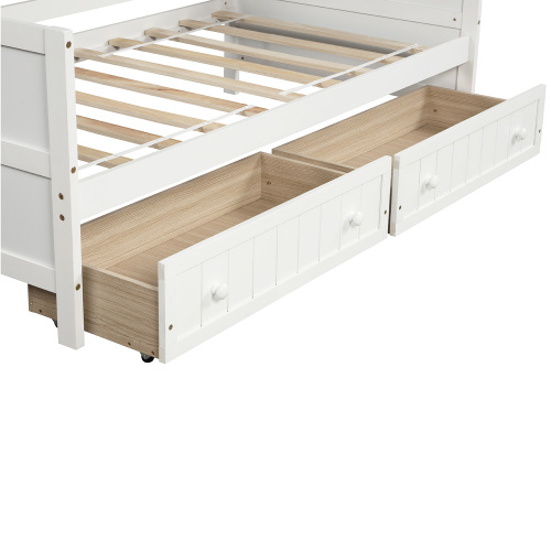 Twin Wooden Daybed with 2 drawers, Sofa Bed for Bedroom Living Room,No Box Spring Needed,White、、casual