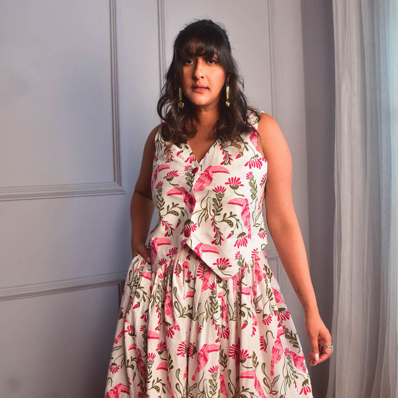 Cotton Co Ord Set For Women | Vest & Skirt | Block Print | Pink、mySite、camillekostekn