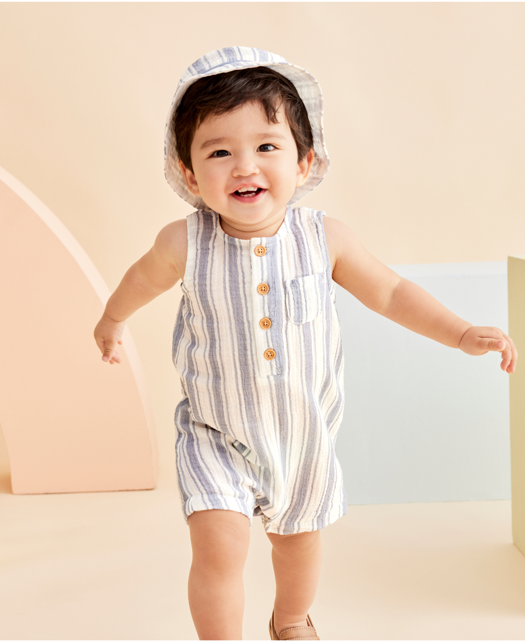  Striped Gauze Romper & Hat Set、mySite、layawaytickets