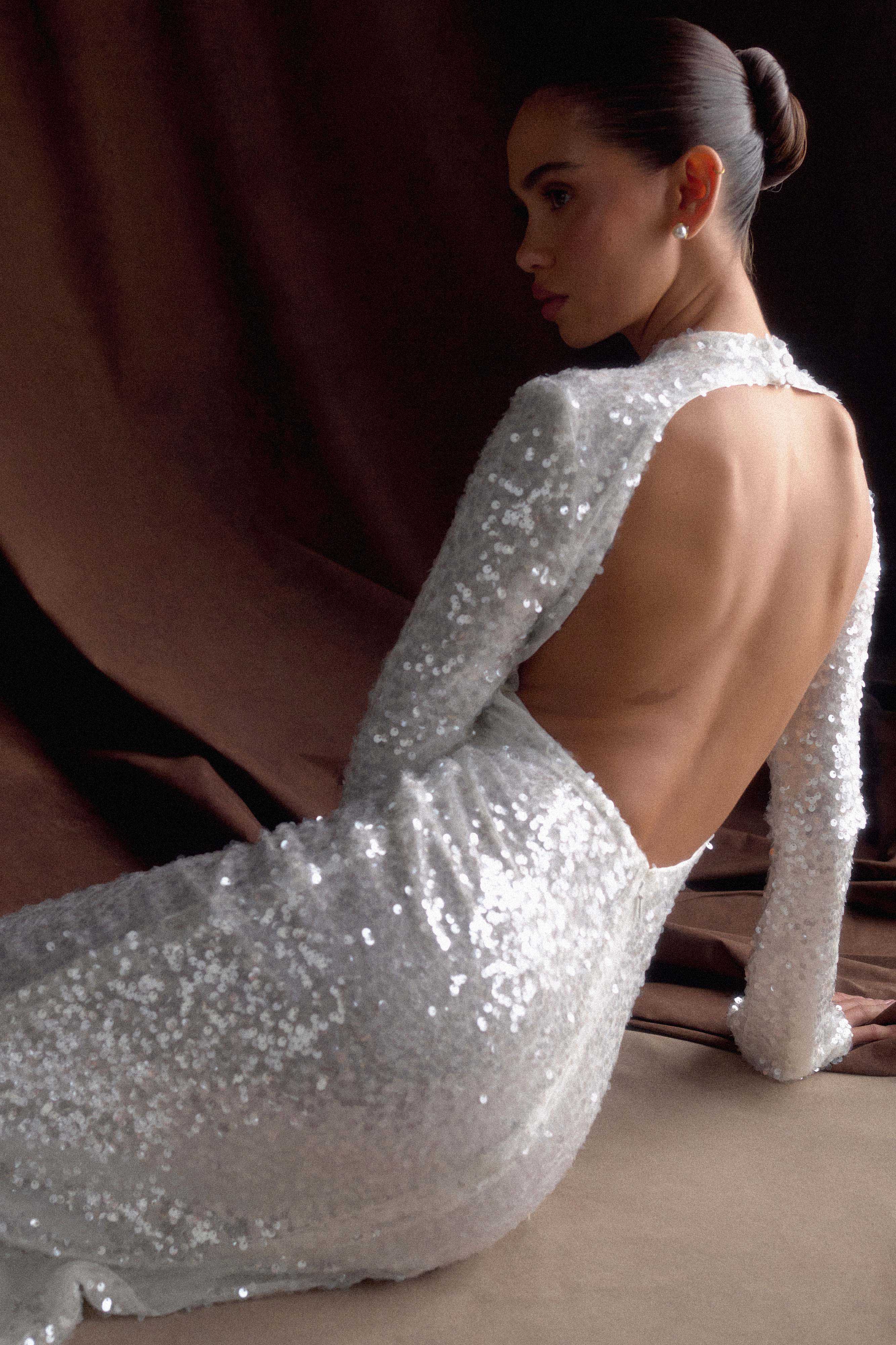 Sofia Long Sleeve Sequin Maxi Dress - White、mySite、solidvoid