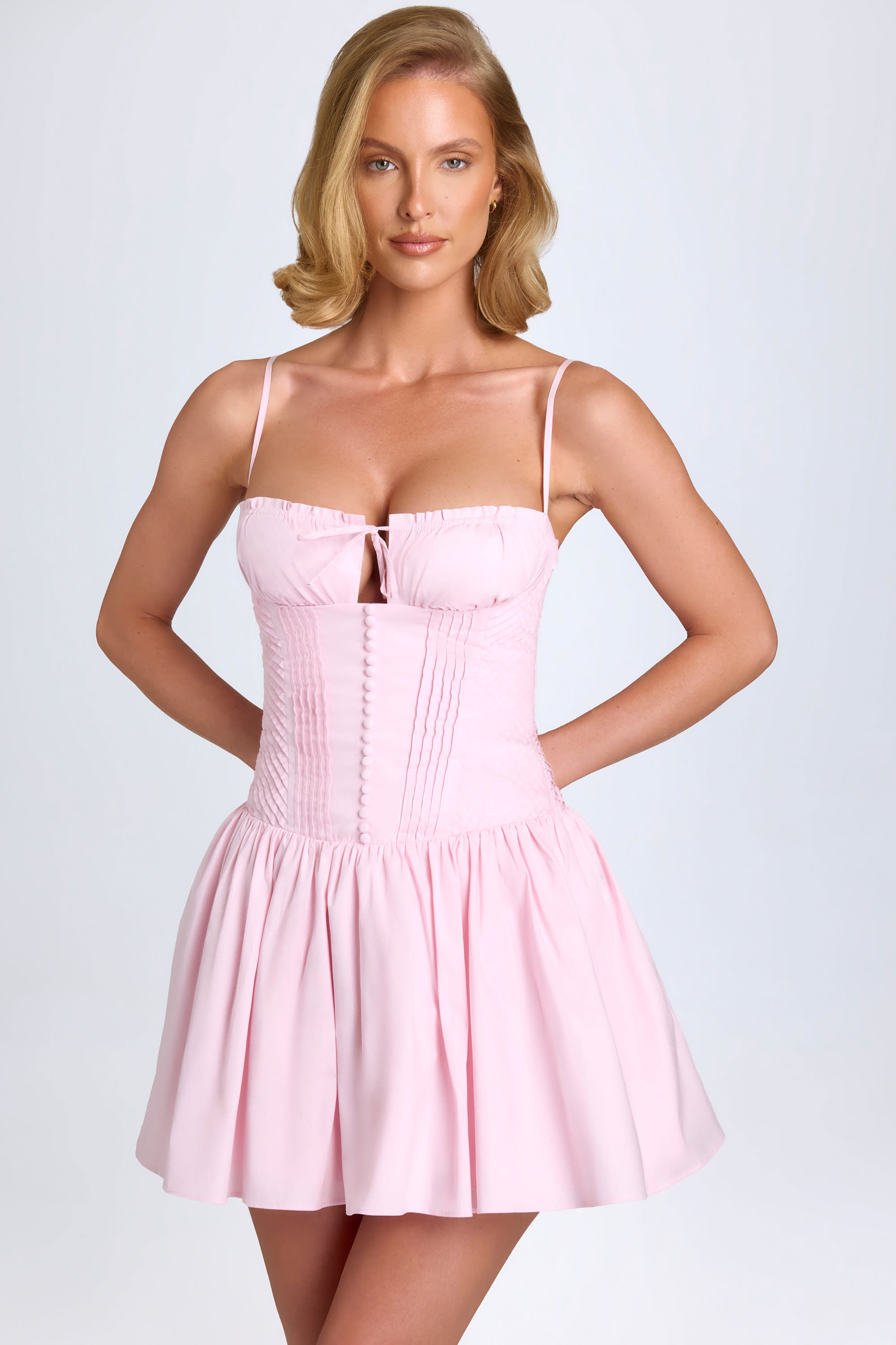 Pintucked Shirred Mini Dress in Blush、mySite、solidvoid