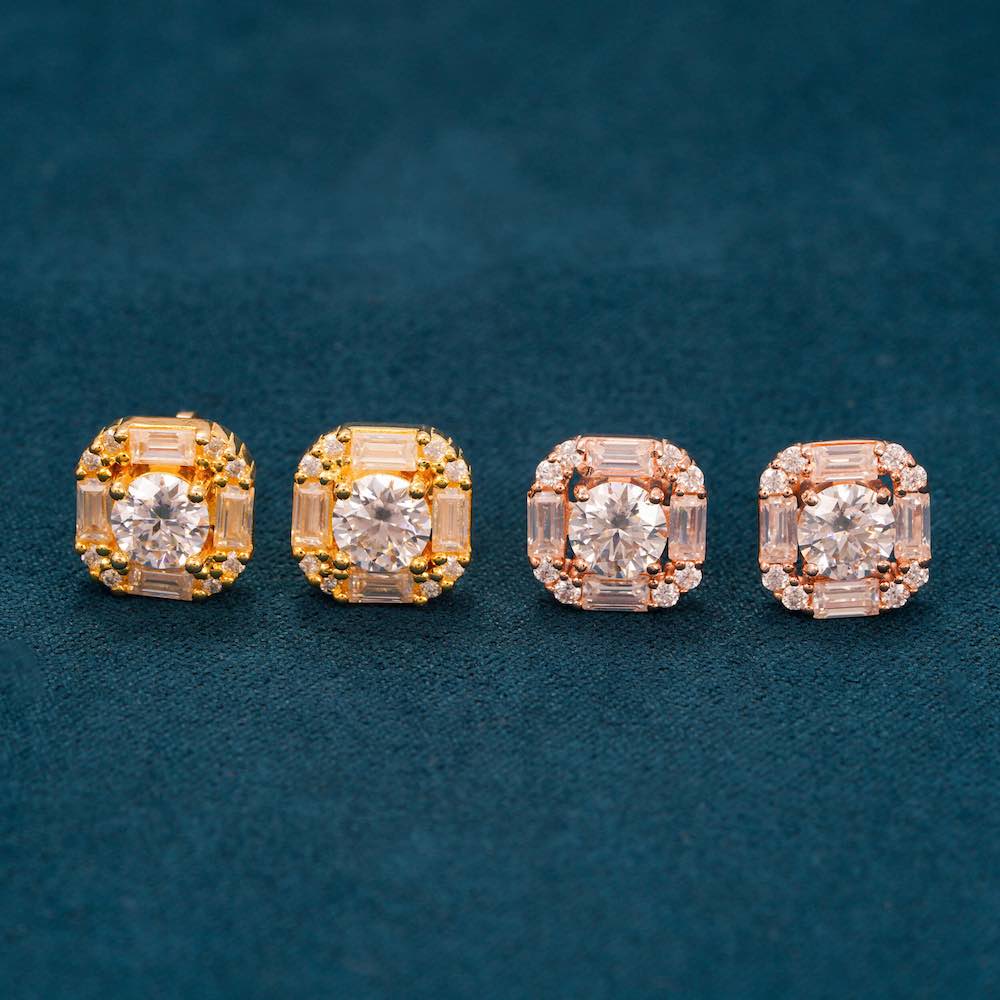 Moissanite Baguette Halo Stud Earrings 14K Gold、mySite、hinf8tx79