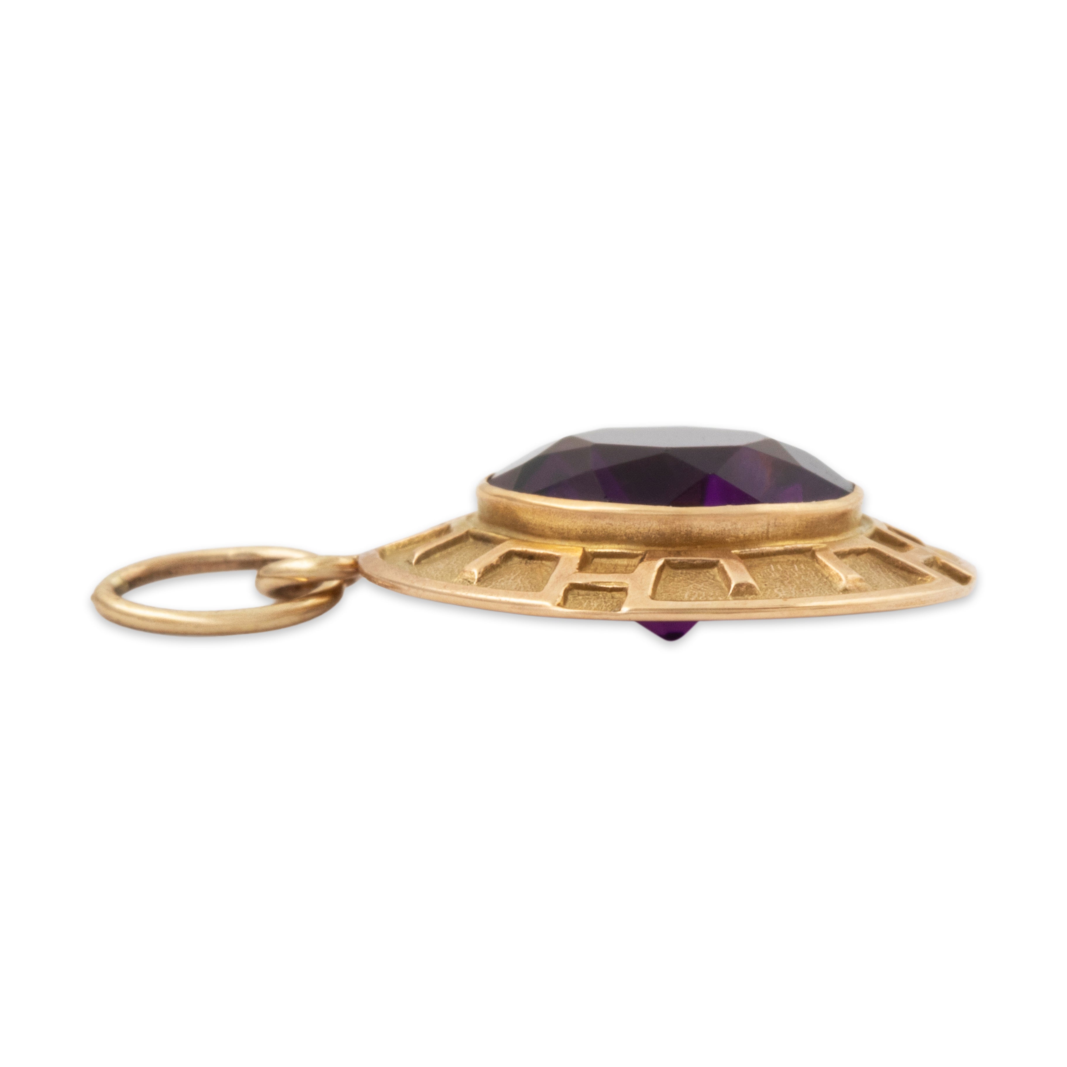 Antique 10k Yellow Gold Purple Glass Geometric Border Charm / Pendant、mySite、hinf8tx79