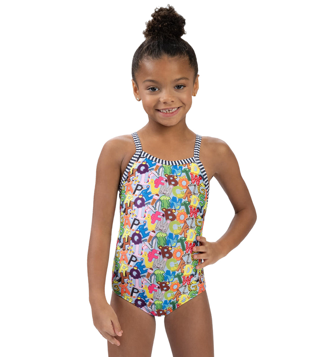 Dolfin Girls' Alphabet Printed One Piece Swimsuit (Toddler, Little Kid)、mySite、noshort