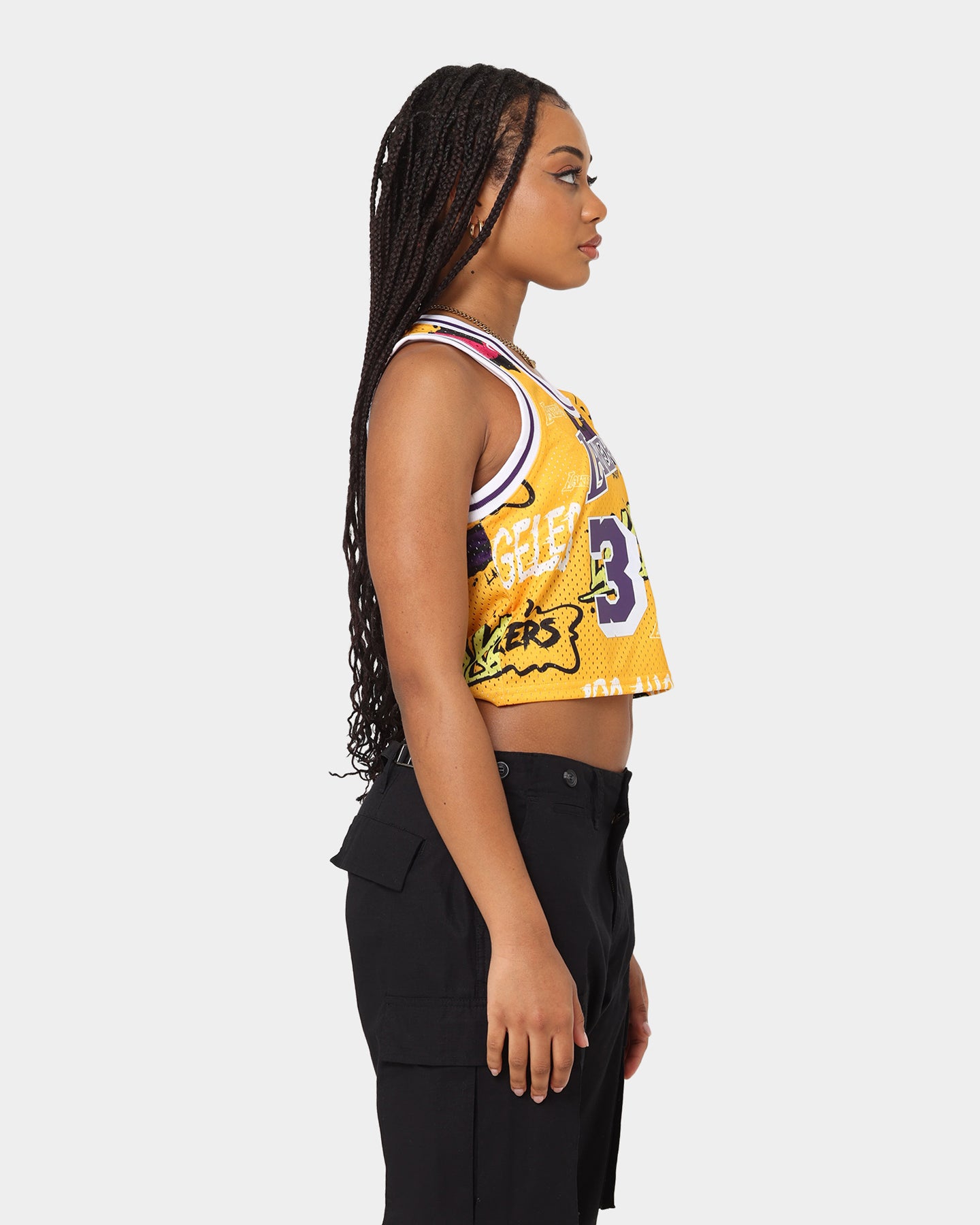 Mitchell & Ness Women's Magic Johnson Los Angeles Lakers Slap Sticker Crop Tank Yellow、mySite、zt4zffjzw