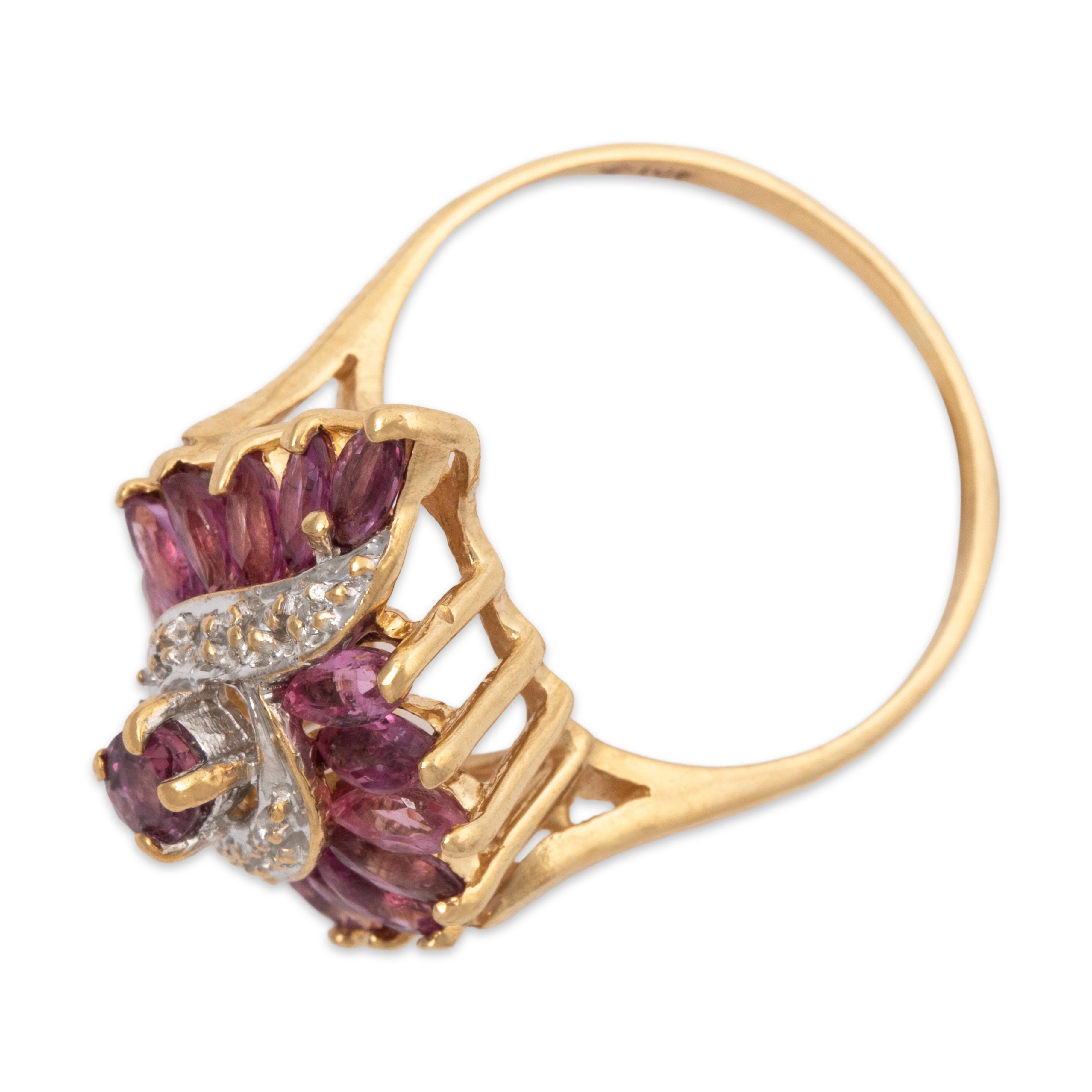 Vintage 10k Yellow Gold 1.8cttw Ruby Diamond Flowing Flourish Ring 6.50、mySite、hinf8tx79