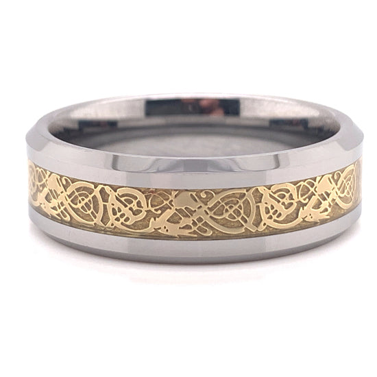 18K PVD Coated Tungsten Gold Decorative Center Comfort Fit Ring / TGR1012、mySite、dreamappss