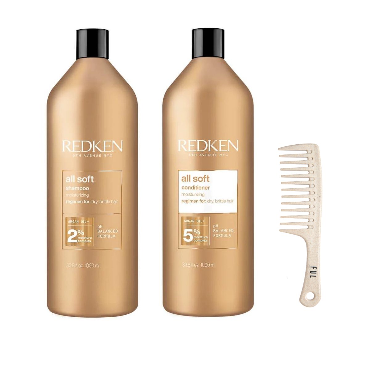  Redken All Soft Shampoo & Conditioner 1000ml and FUL Wide Tooth Comb Bundle、mySite、elrpsem3k
