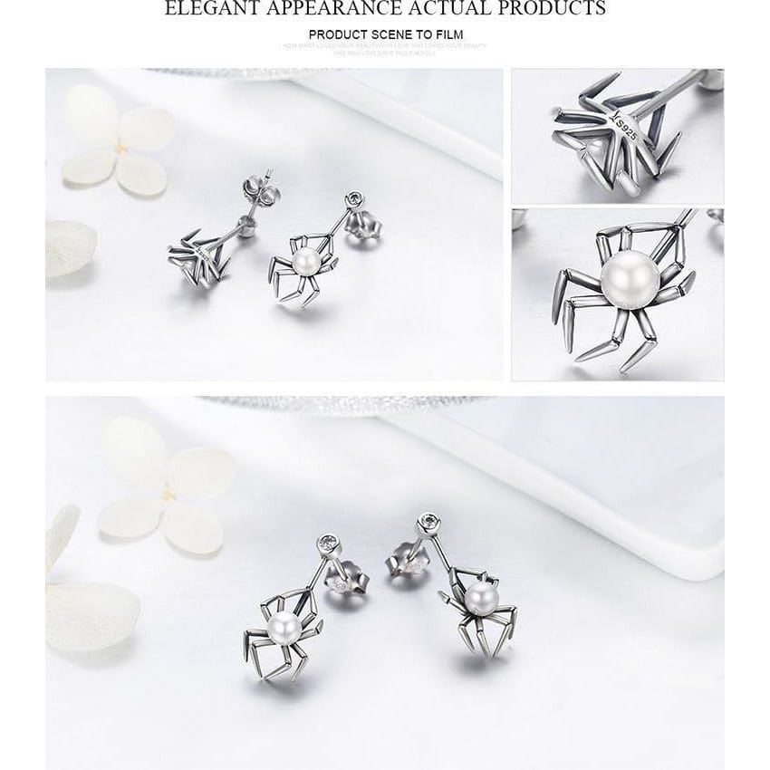 Spider and Pearl Earrings and Ring in Sterling Silver, Adorable!、mySite、g9winljtr