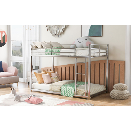 Full over Full Metal Bunk Bed, Low Bunk Bed with Ladder, Black(Old SKU:MF197034AAB)、、casual
