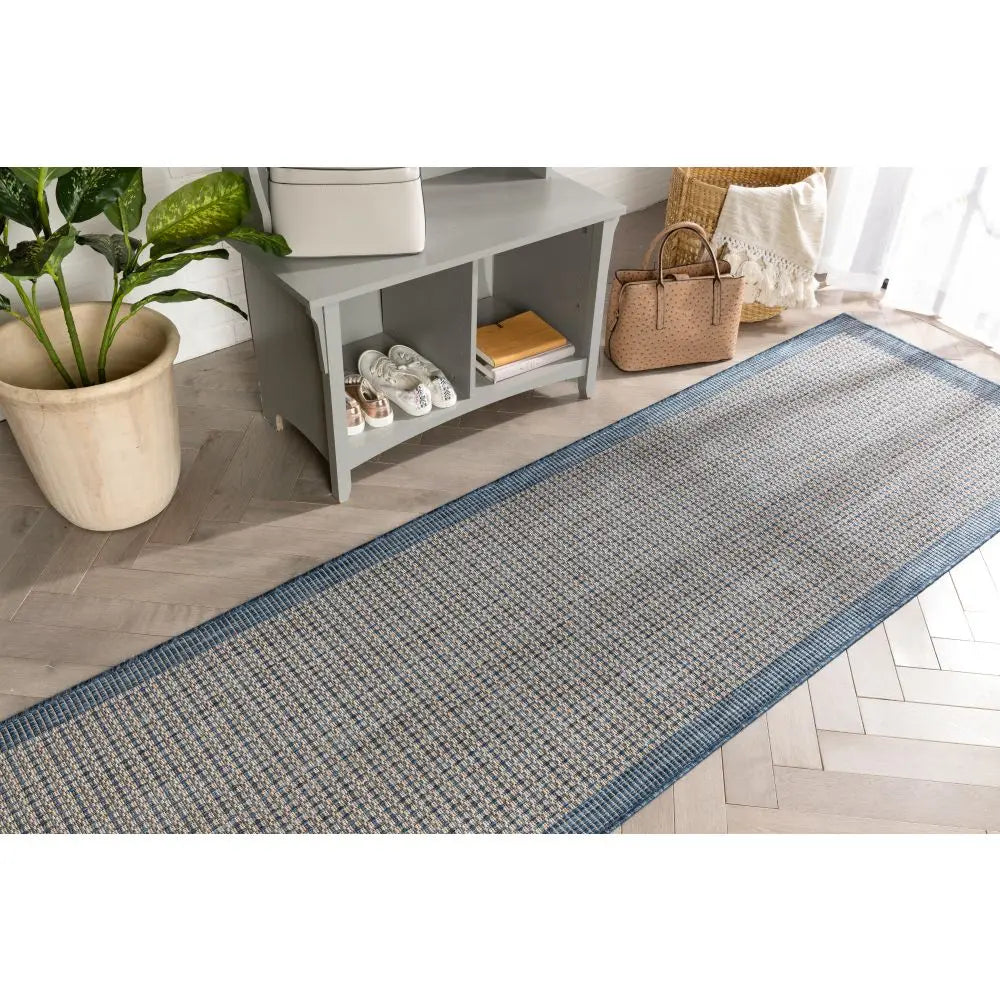 Odin Solid & Striped Border Indoor Outdoor Blue Flatweave Rug、mySite、gigharbornorthrealestate
