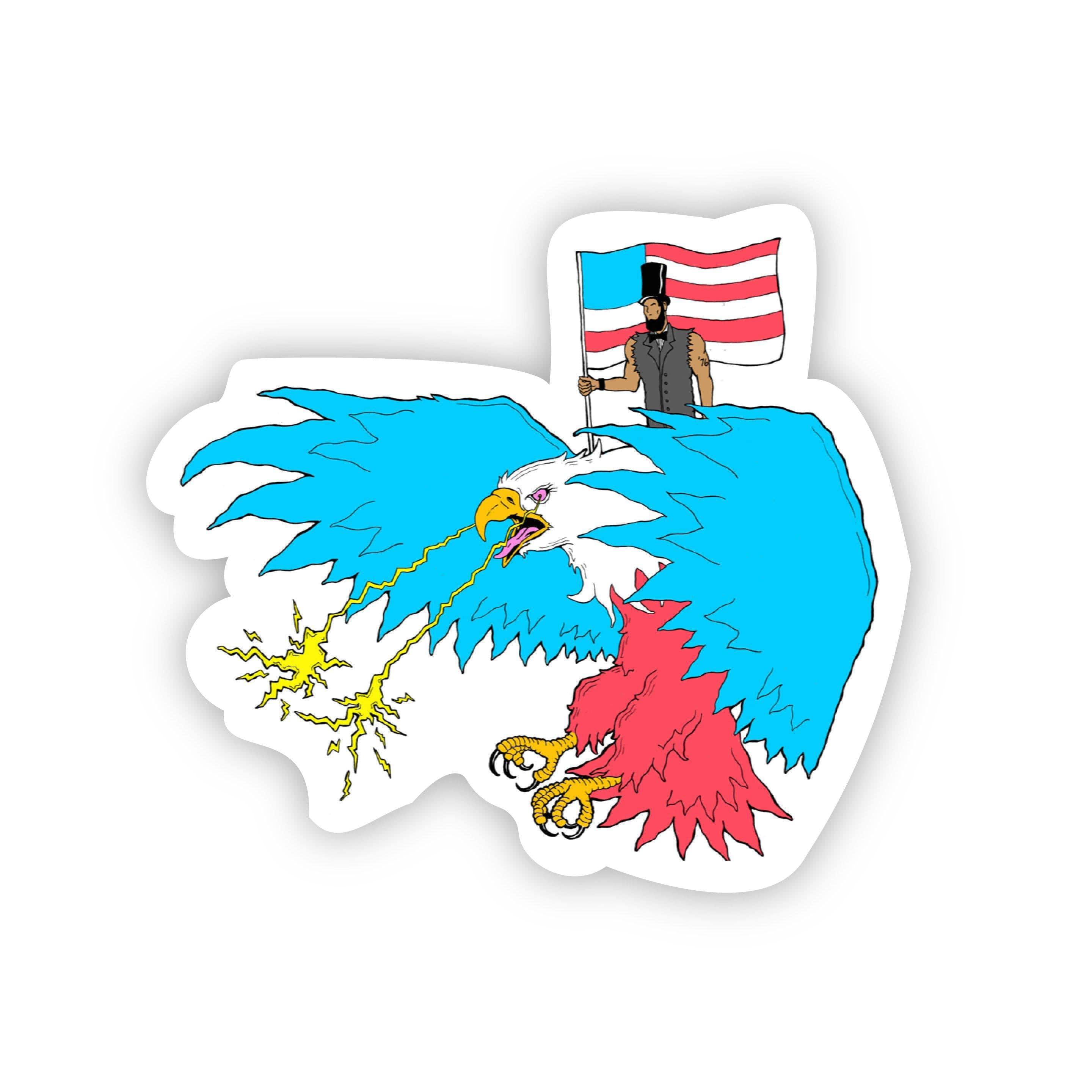  Abraham Lincoln Riding Eagle with Lasers Sticker (Neon)、mySite、elrpsem3k