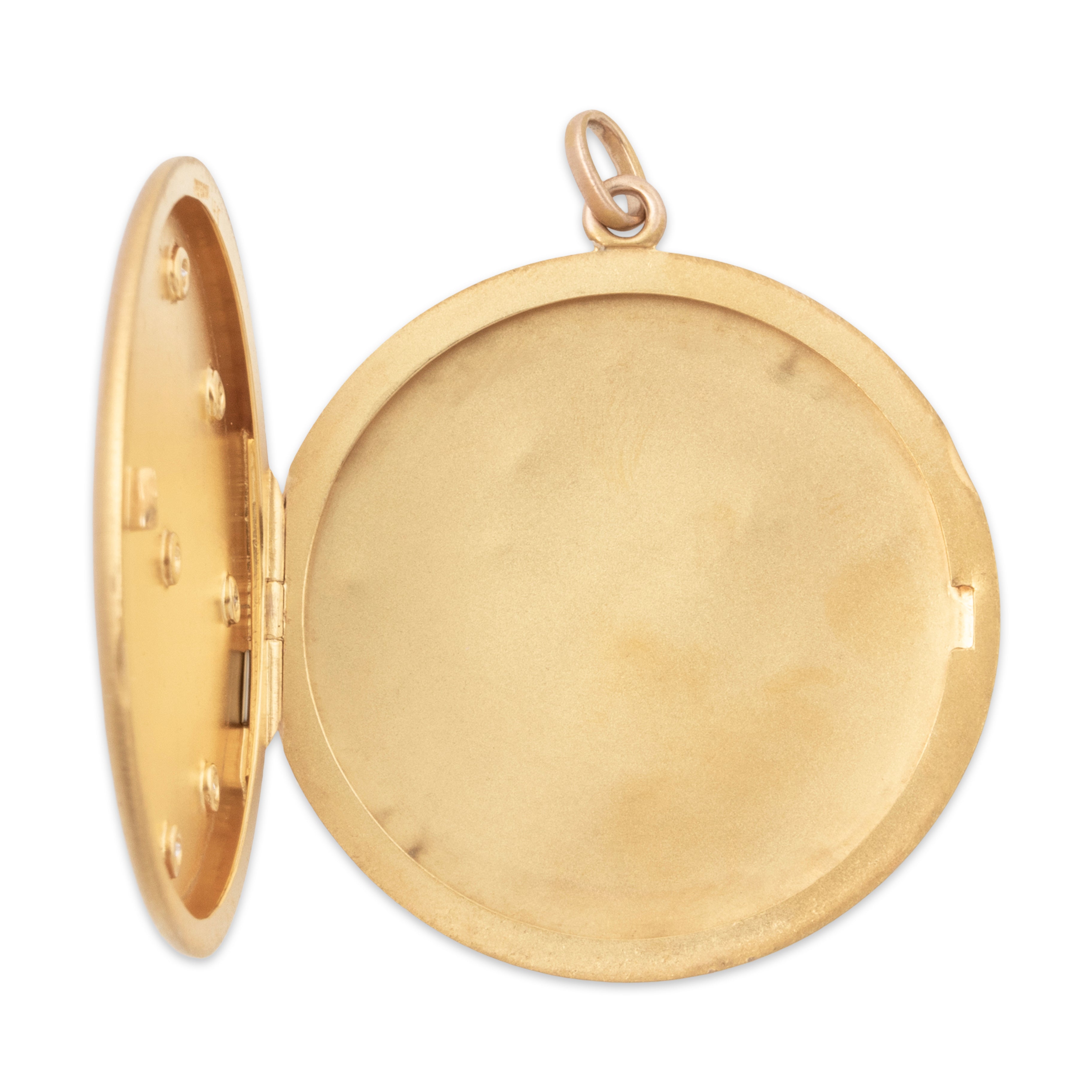 Antique Oversized 14k Yellow Gold Old Mine Diamond Brushed Finish Locket Pendant、mySite、hinf8tx79