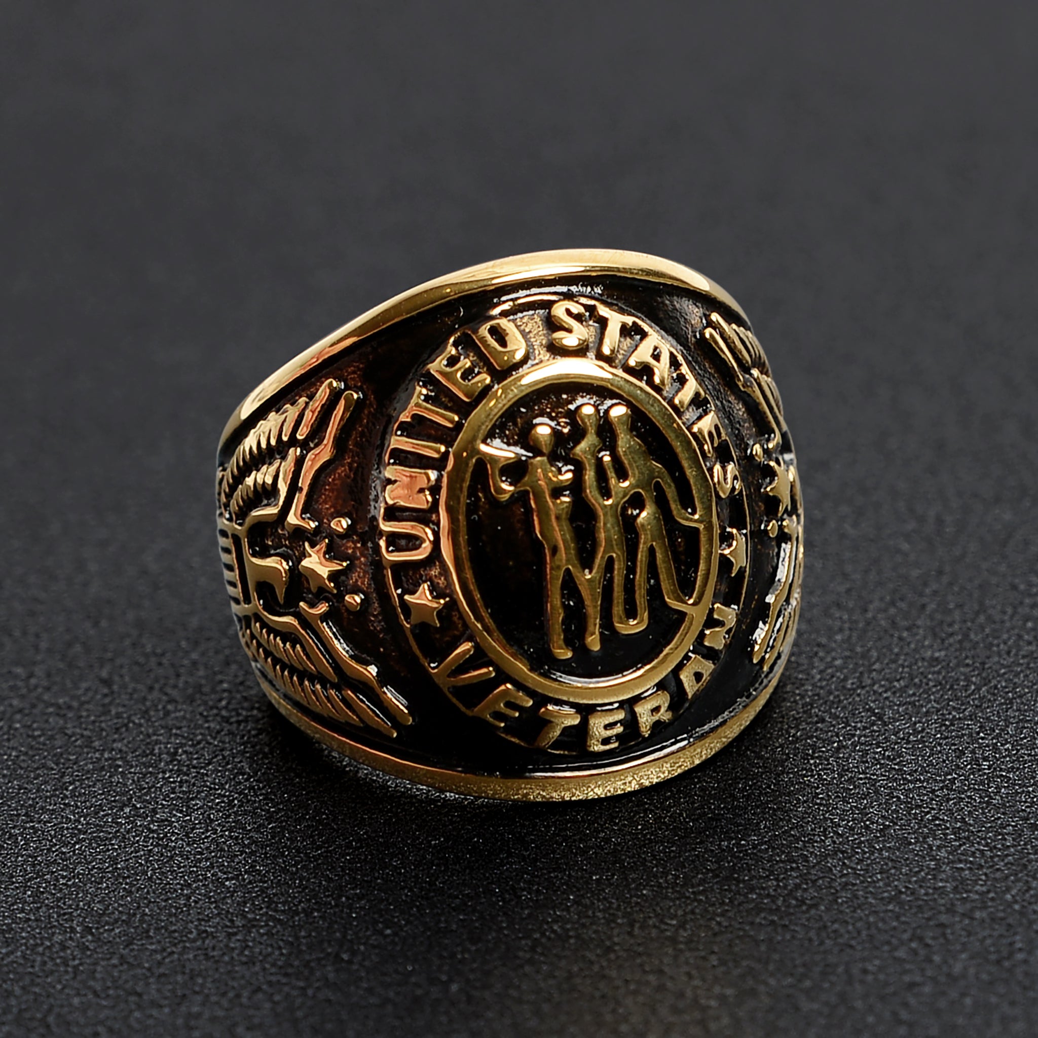18K Gold PVD Stainless Steel United States Military Veterans Men's Ring / MCR6008、mySite、dreamappss