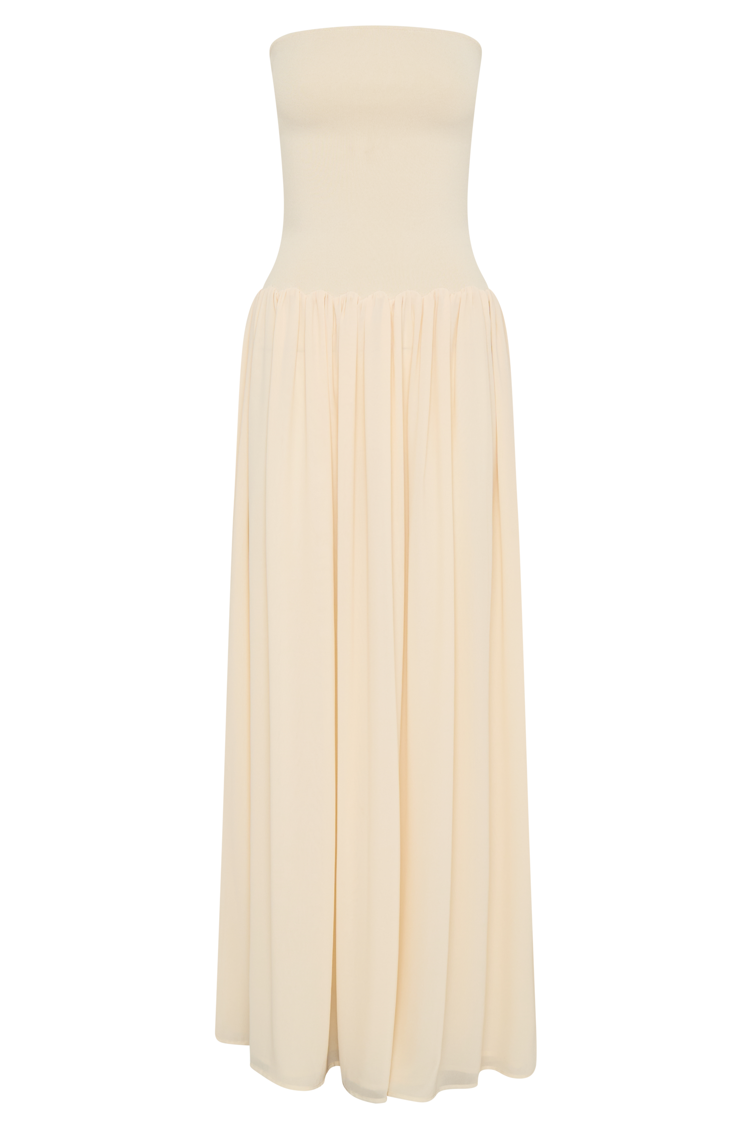 Lyanna Knit And Chiffon Strapless Maxi Dress - Cream、mySite、solidvoid