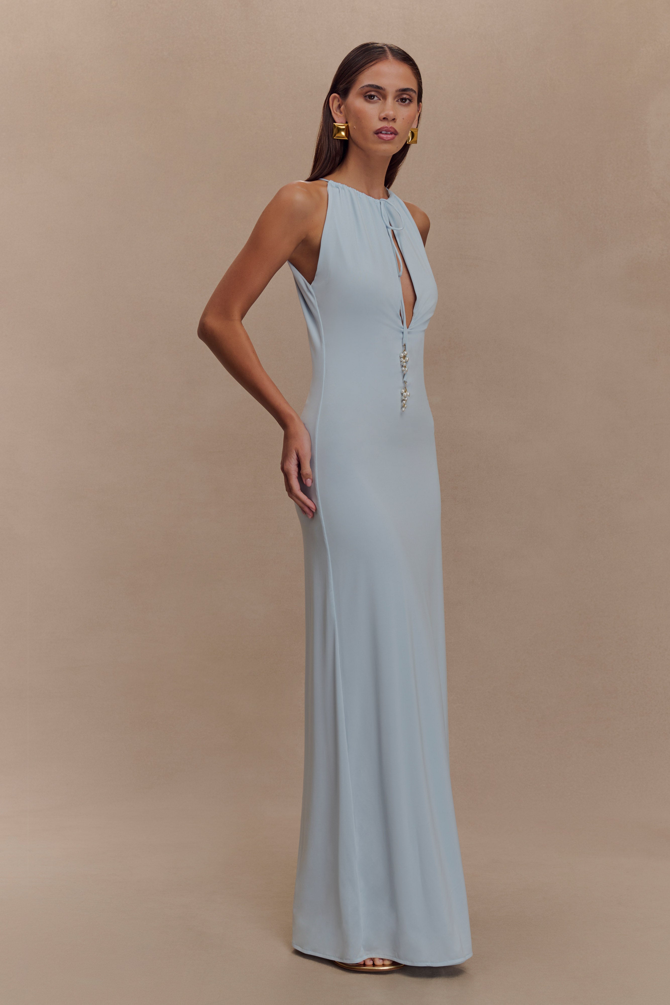 Beryl Slinky Maxi Dress With Pearls - Pale Blue、mySite、solidvoid