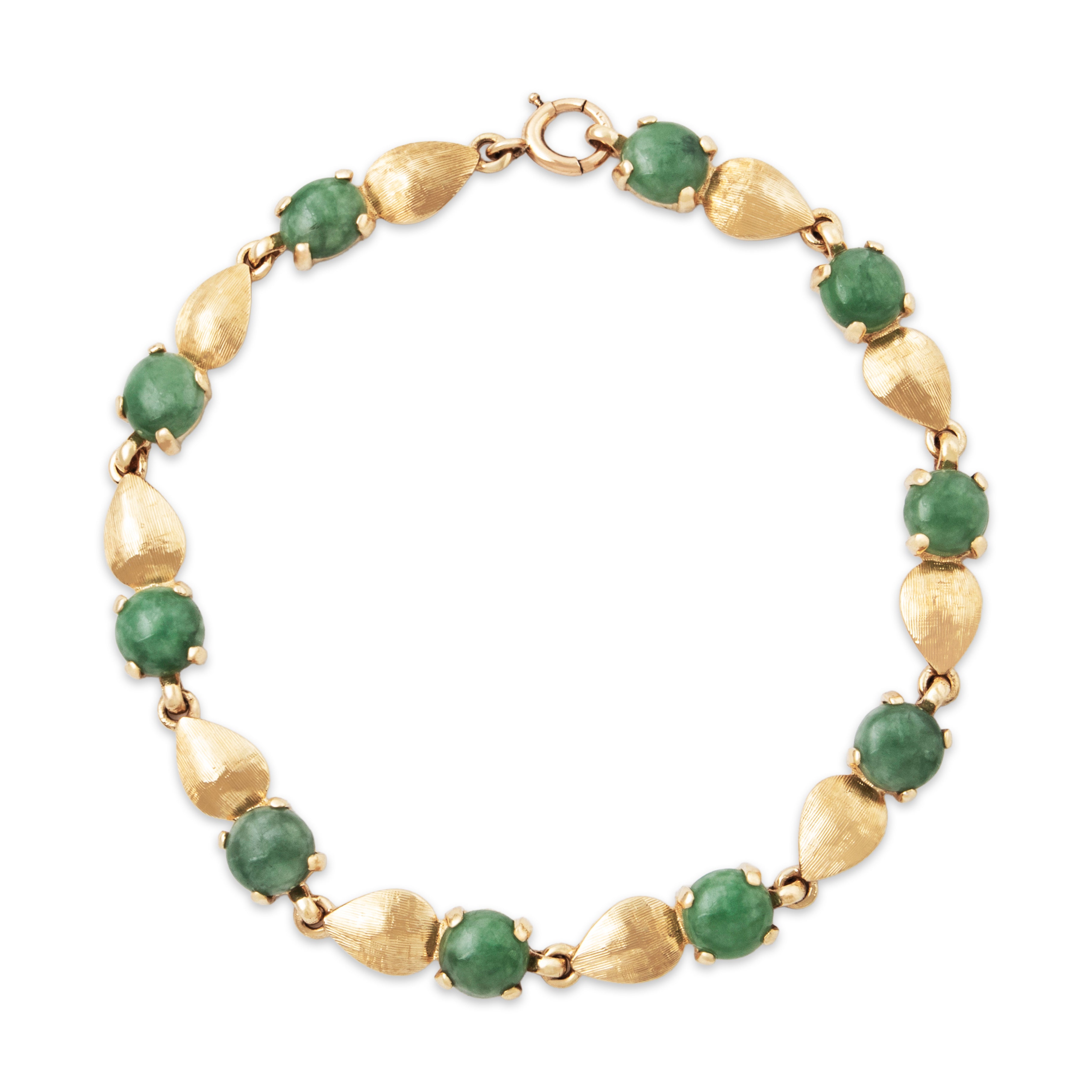 Vintage 14k Yellow Gold 7.8cttw Light Green Jade Leafy Station Bracelet 6.75、mySite、hinf8tx79