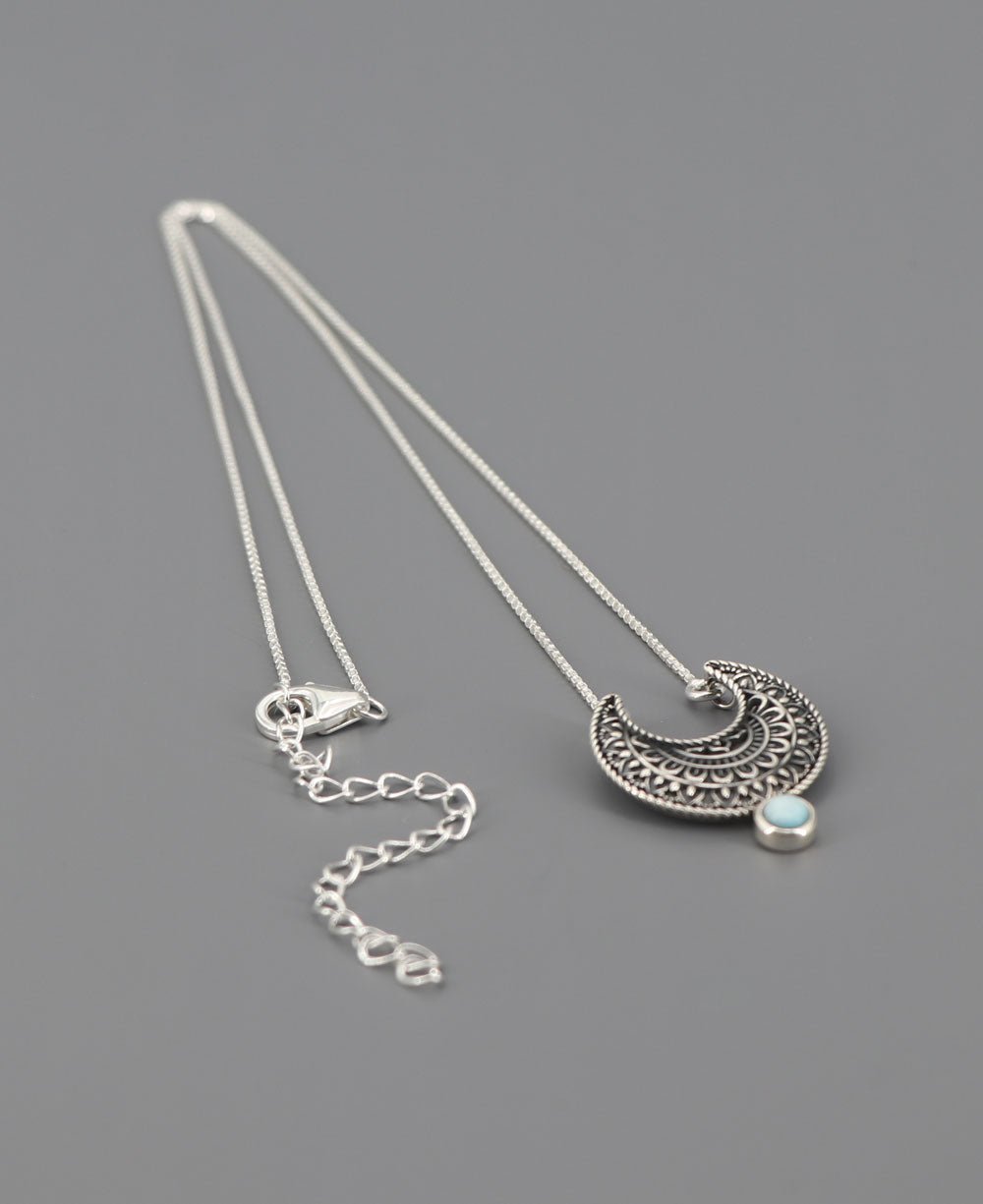 Sterling Silver Moon Phase Mandala Art Gemstone Inspirational Necklace、mySite、topwebapps