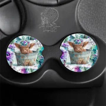 Baby Highland Cow Bath Time Car Coasters - Ceramic (Hard)、mySite、g9winljtr