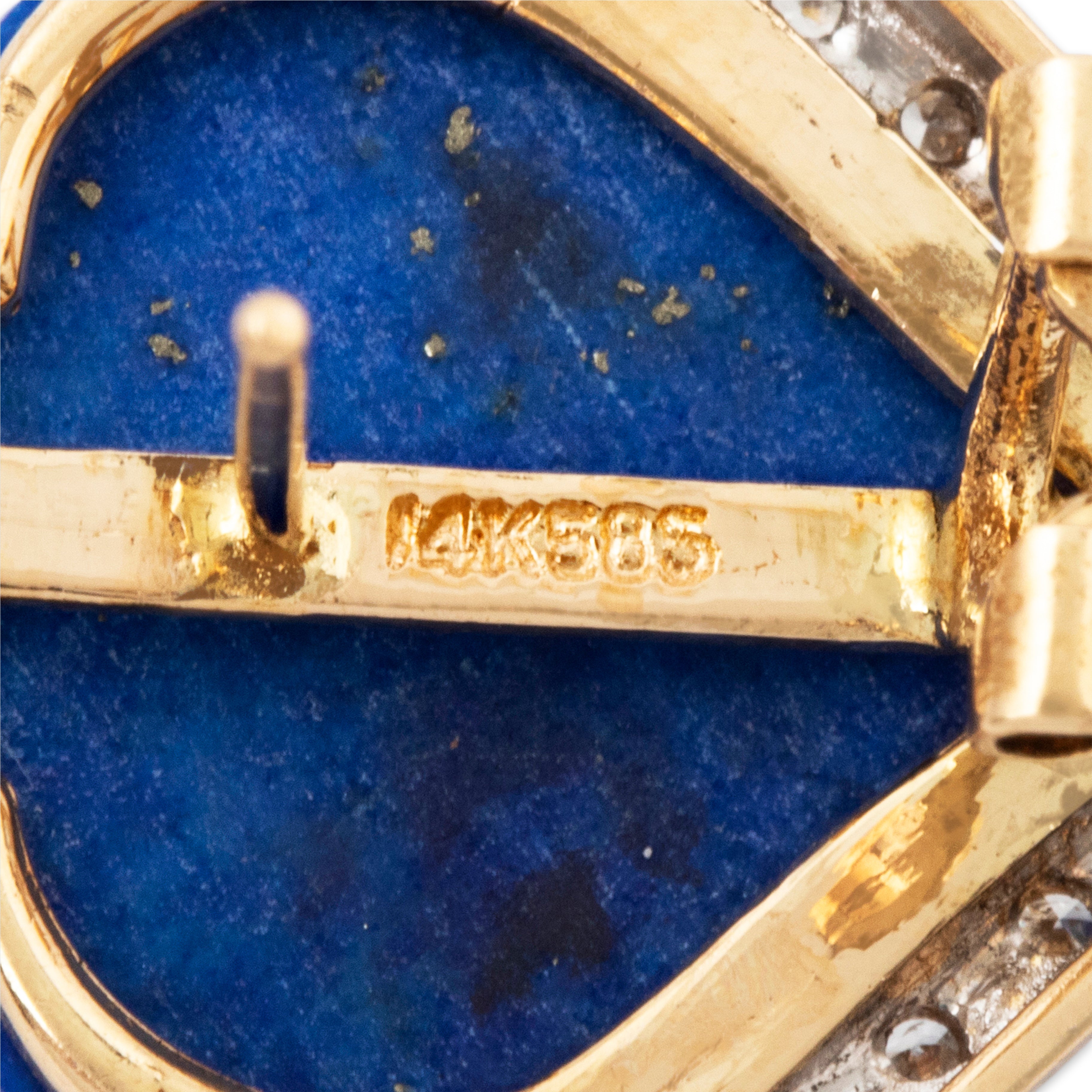 Vintage 14k Yellow Gold Lapis Lazuli Diamond Scalloped Chic Statement Earrings、mySite、hinf8tx79