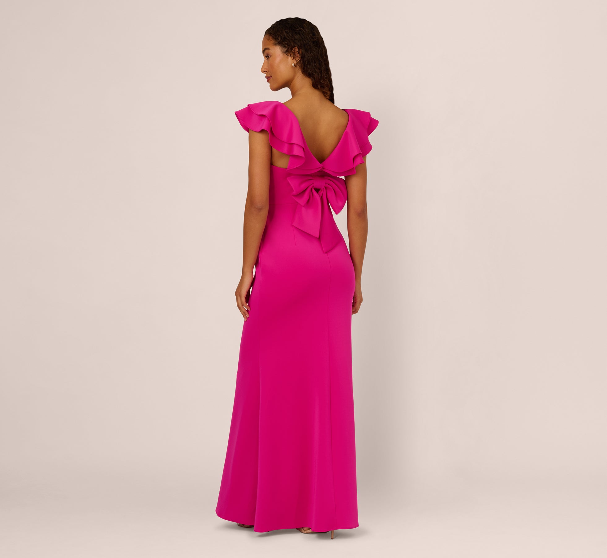 Flutter Sleeve Mermaid Gown In Fuchsia、mySite、solidvoid