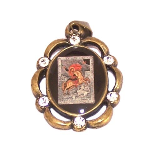 Saint George icon - enamelled resined bronze medal with CZ stones ( 3 cm or 1.2 inches )、mySite、topwebapps